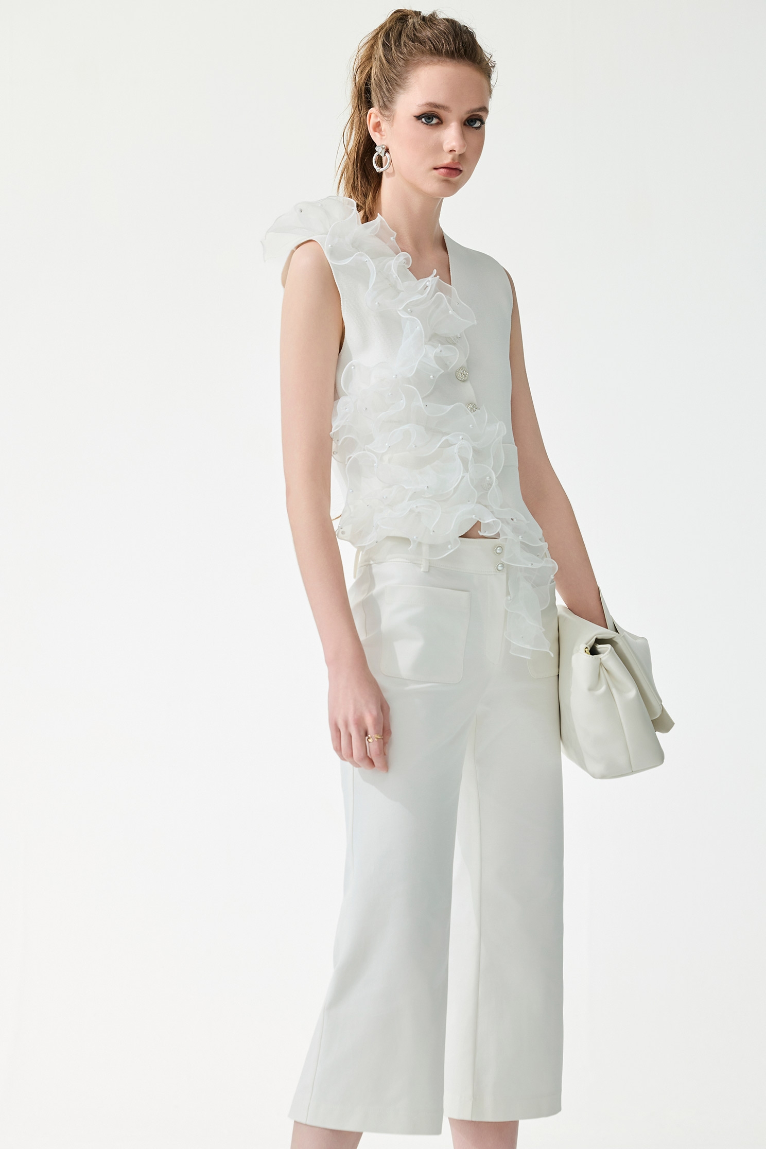 Minimalist Boot Leg White PantsMinimalist Boot Leg White Pants,Bell-bottoms,Season (SS) Look,pearl,White pants,pants