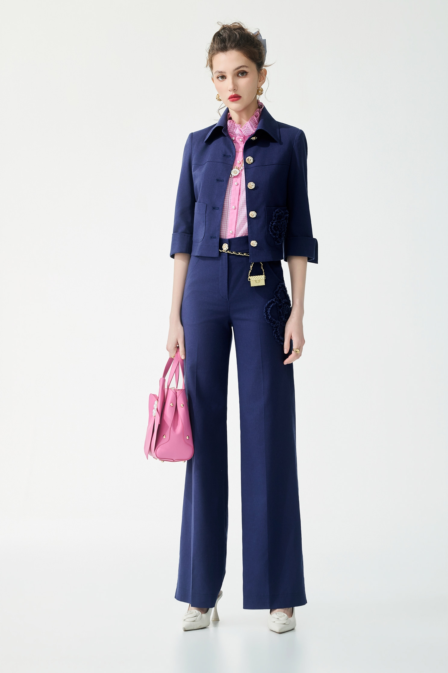 Mesh Floral Detail Straight Cut PantsMesh Floral Detail Straight Cut Pants,Bell-bottoms,Season (SS) Look,pants