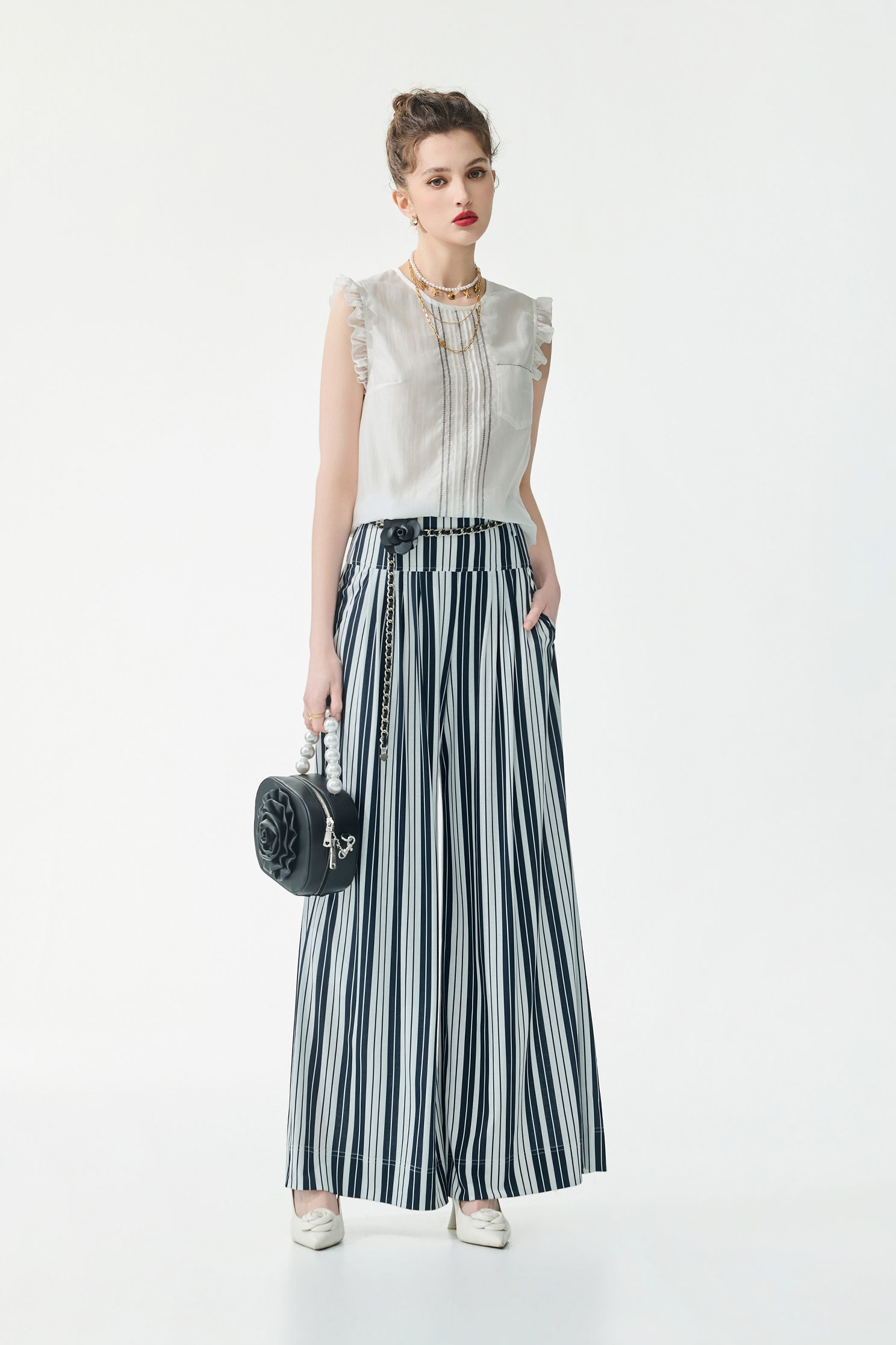 Navy Stripe Wide Leg PantsNavy Stripe Wide Leg Pants,Culottes,Season (SS) Look,Stripe,pants