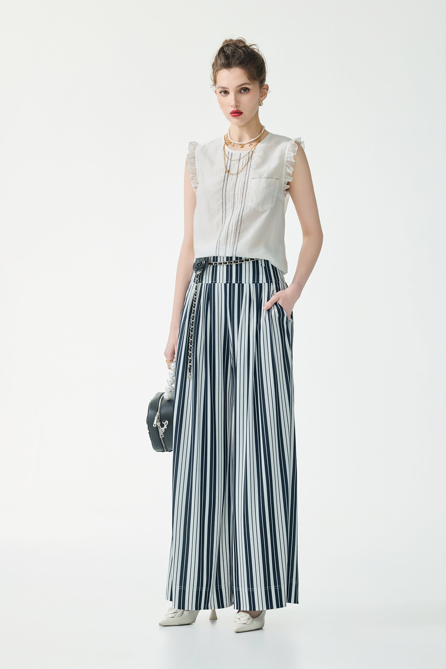 Navy Stripe Wide Leg PantsNavy Stripe Wide Leg Pants,Culottes,Season (SS) Look,Stripe,pants