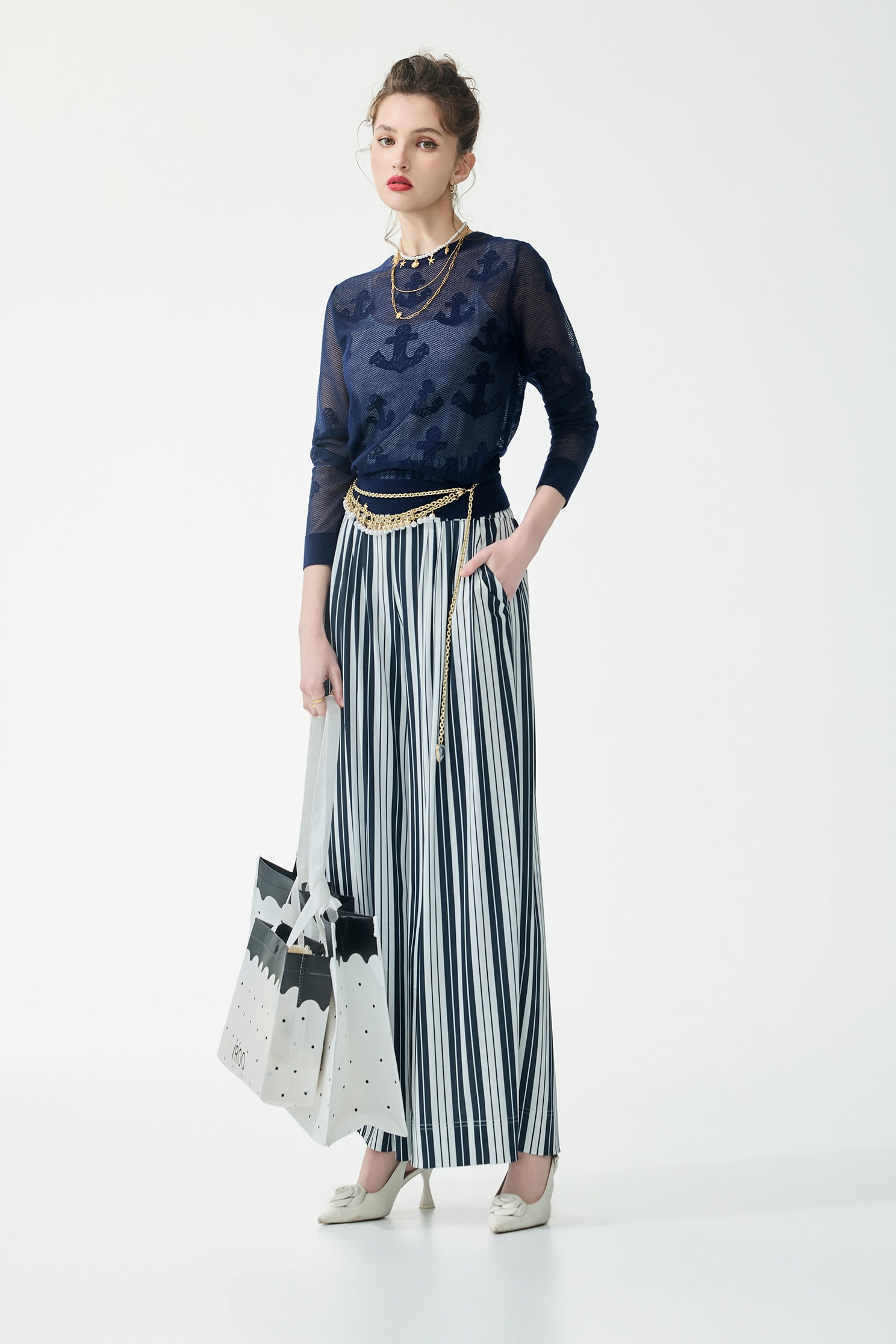 Navy Stripe Wide Leg PantsNavy Stripe Wide Leg Pants,Culottes,Season (SS) Look,Stripe,pants