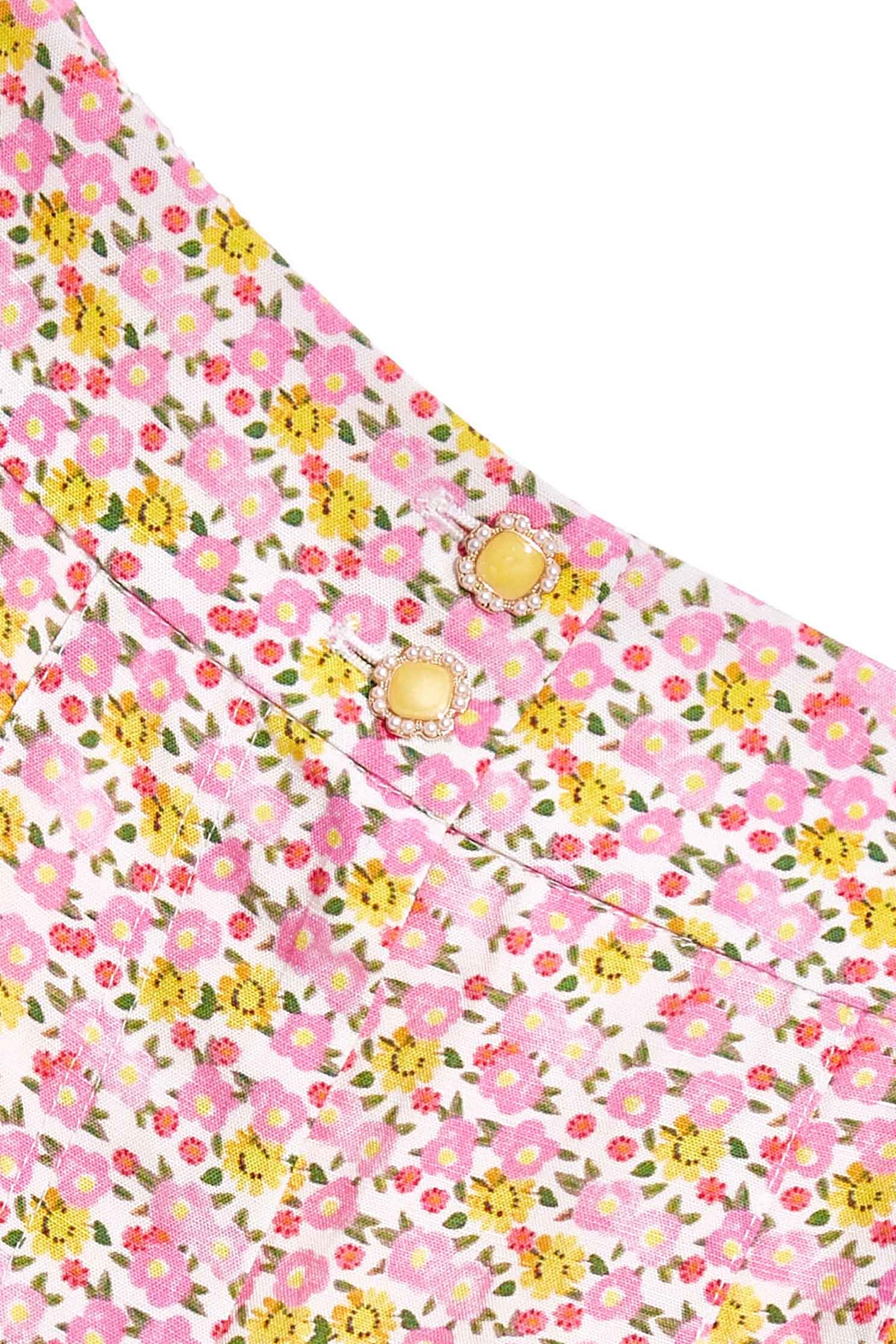 Floral Print Casual ShortsRustic cotton-print shorts,Season (SS) Look,Shorts,comfotism,blossoms