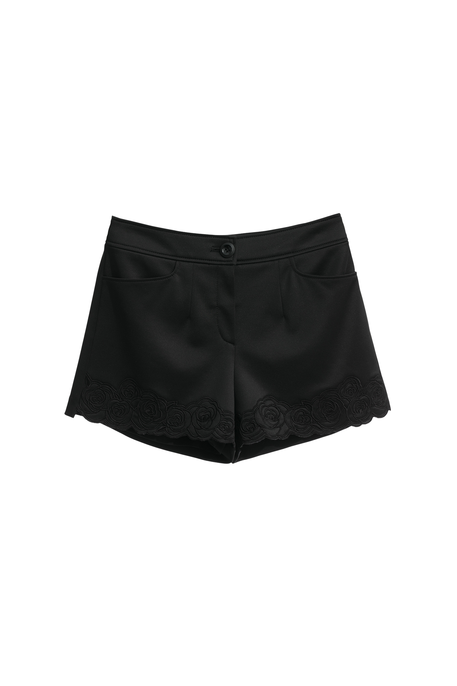 Floral Embroidery Black ShortsFloral Embroidery Black Shorts,Shorts,Season (AW) Look