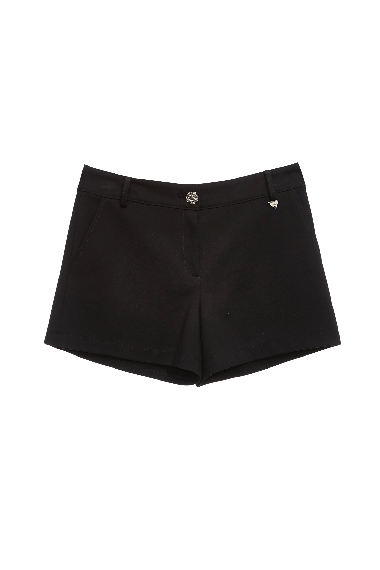 Triangular Hardware Detail Black ShortsTriangular Hardware Detail Black Shorts,Season (SS) Look,Shorts,Back To Classic,pants,Back To B/W,Black pants