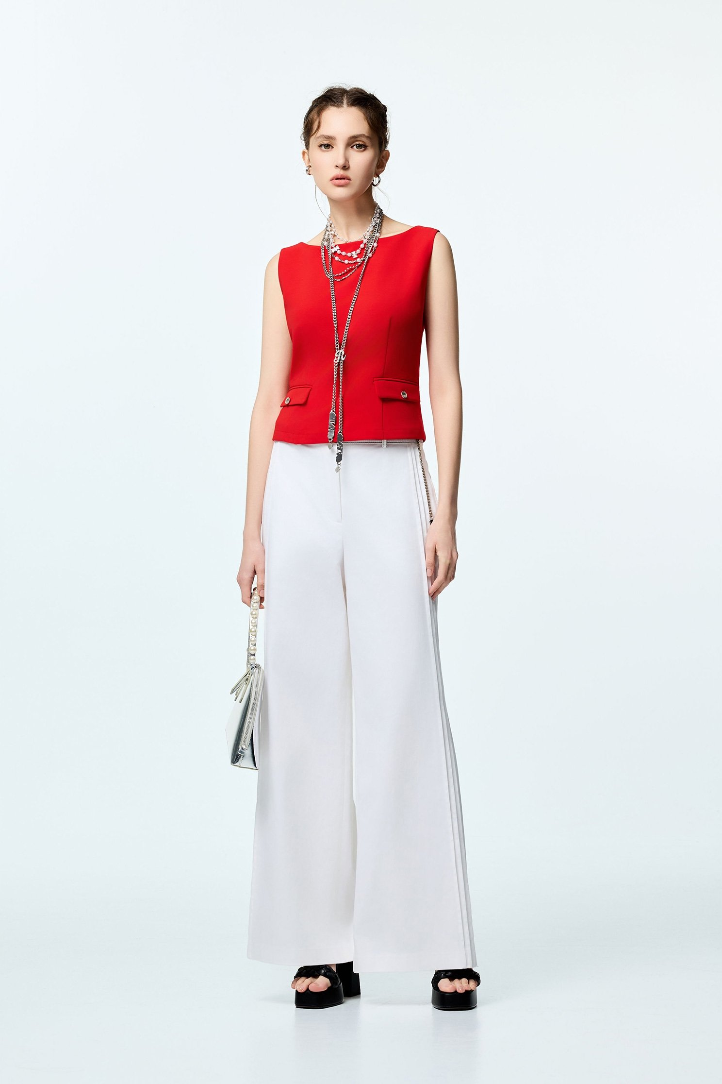 Pleated Detail Wide Leg PantsPleated Detail Wide Leg Pants,Culottes,Season (SS) Look,White pants,pants,Urban Fashion