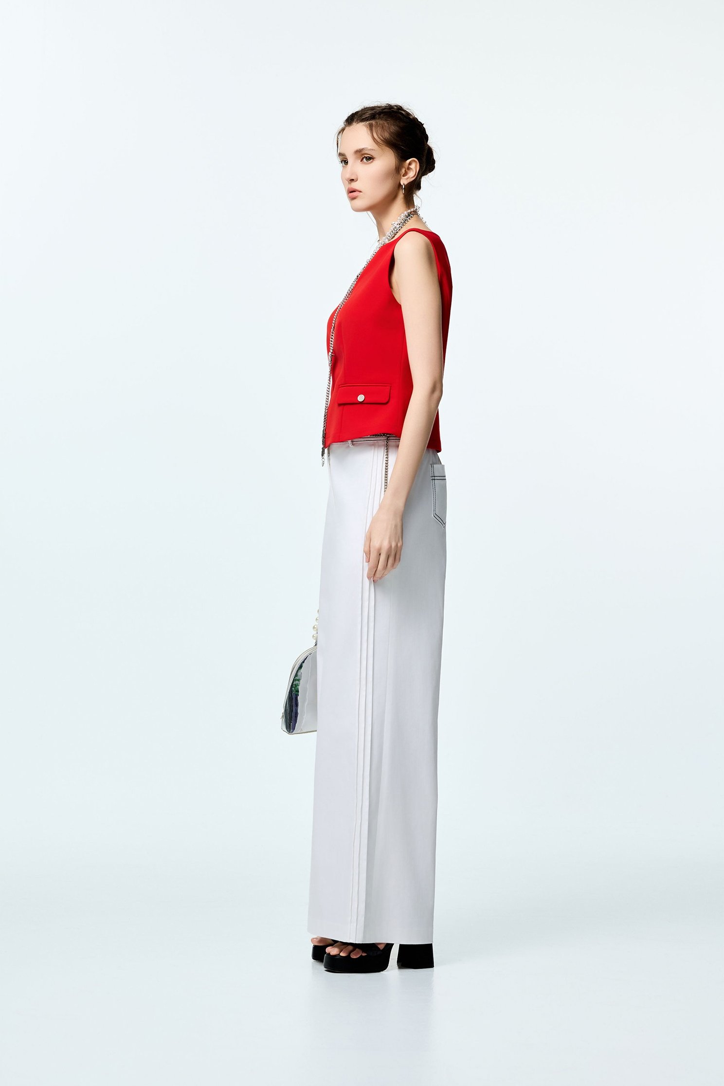 Pleated Detail Wide Leg PantsPleated Detail Wide Leg Pants,Culottes,Season (SS) Look,White pants,pants,Urban Fashion