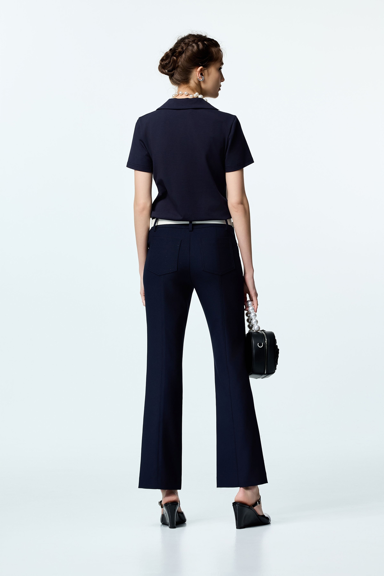 Anchor Logo Navy Boot Leg PantsAnchor Logo Navy Boot Leg Pants,Embroidered,Bell-bottoms,Season (SS) Look,pants,Urban Fashion
