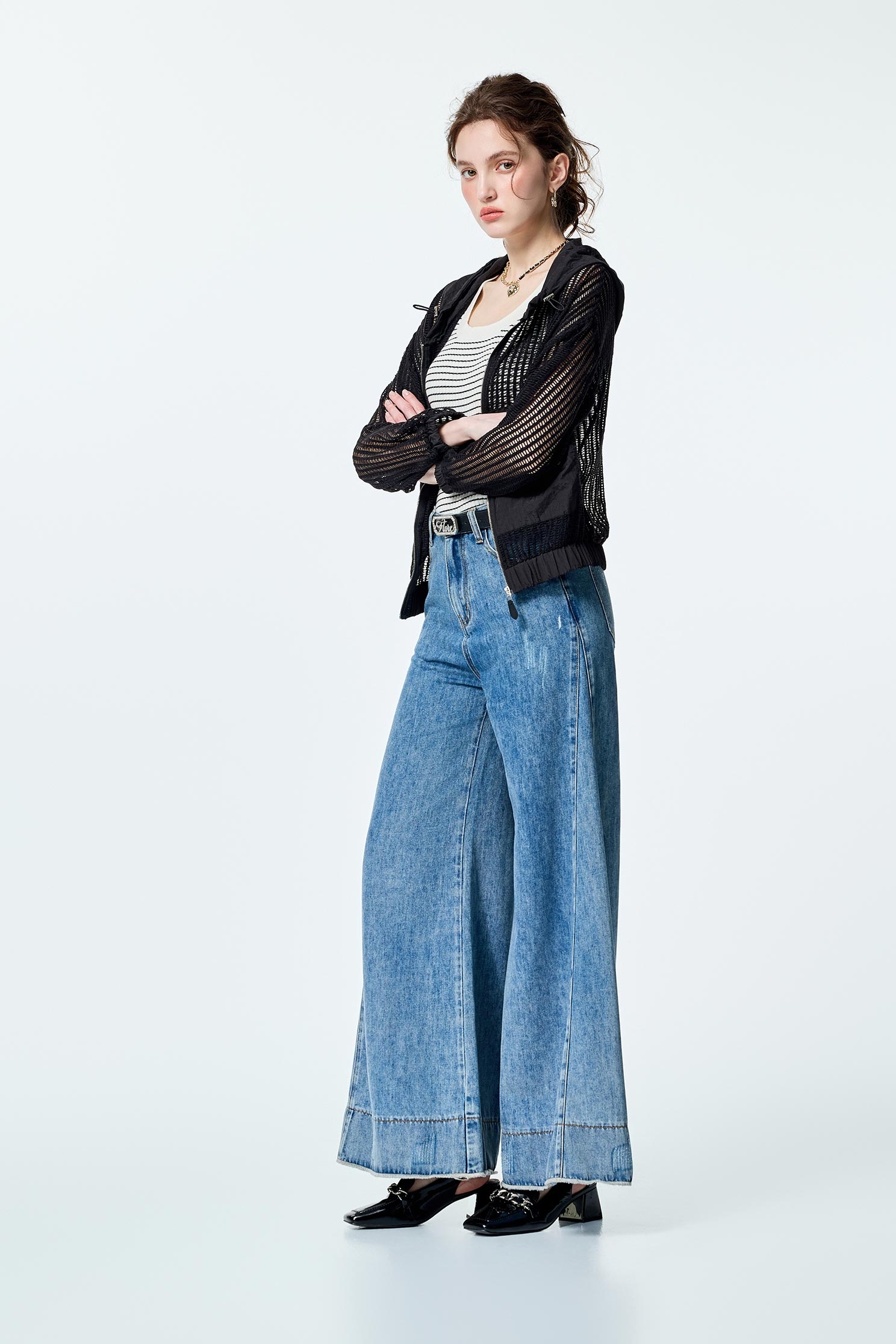 Distress Detail Wide Leg JeansDistress Detail Wide Leg Jeans,Denim,Culottes,Season (SS) Look,Denim,Jeans,Denim pants,White pants,Valentine,Wide-leg jeans,upperclass,Pants
