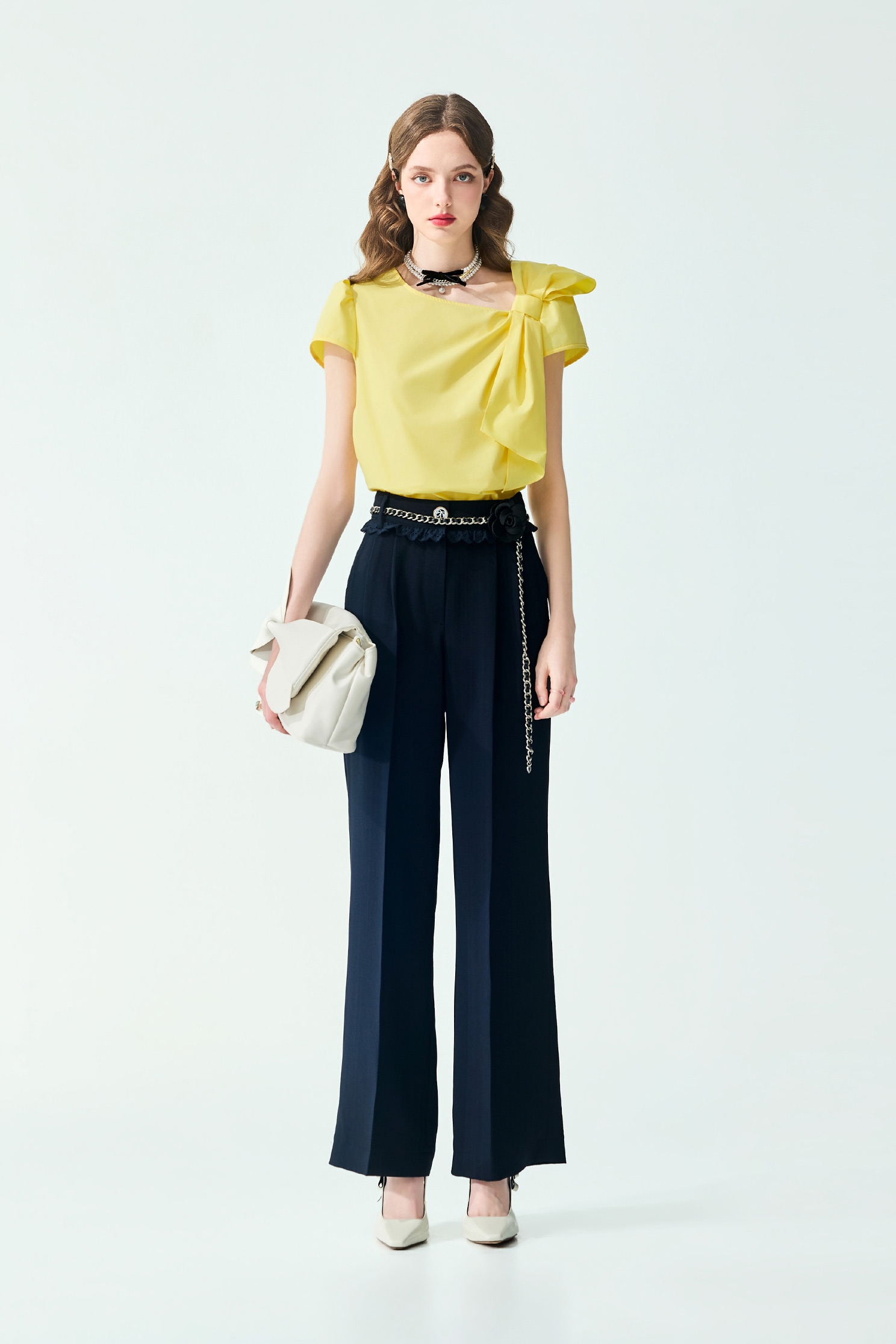 Lace Trim Detail Navy PantsLace Trim Detail Navy Pants,Bell-bottoms,Season (SS) Look,Lace,bows,pants