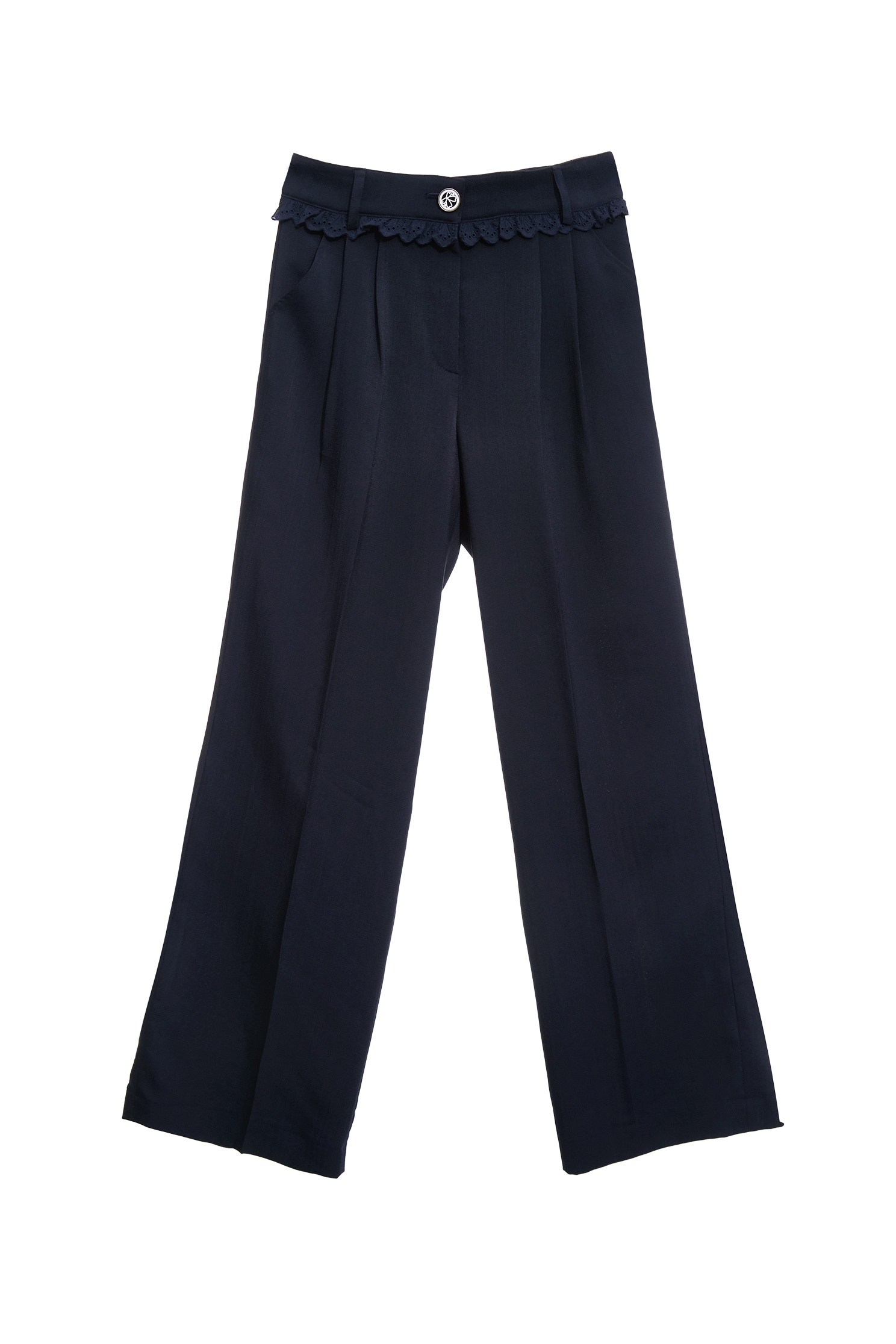 Lace Trim Detail Navy PantsLace Trim Detail Navy Pants,Bell-bottoms,Season (SS) Look,Lace,bows,pants