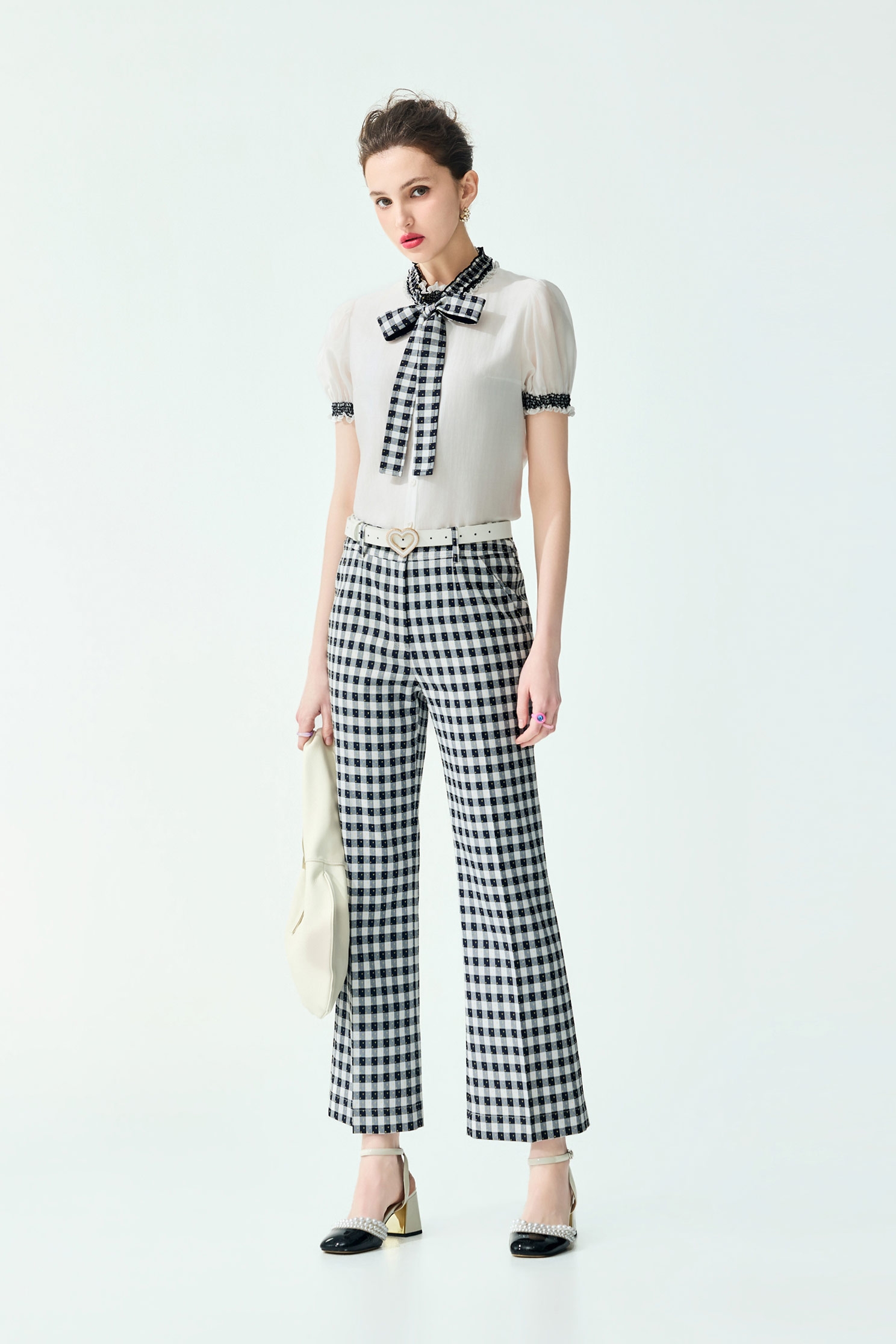 Checkered Boot Leg PantsCheckered Boot Leg Pants,Bell-bottoms,Season (SS) Look,Plaid,pants