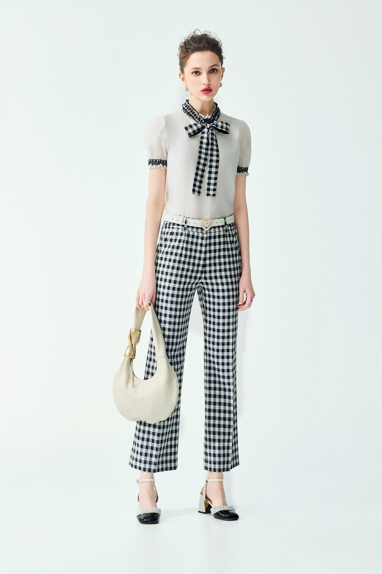 Checkered Boot Leg PantsCheckered Boot Leg Pants,Bell-bottoms,Season (SS) Look,Plaid,pants