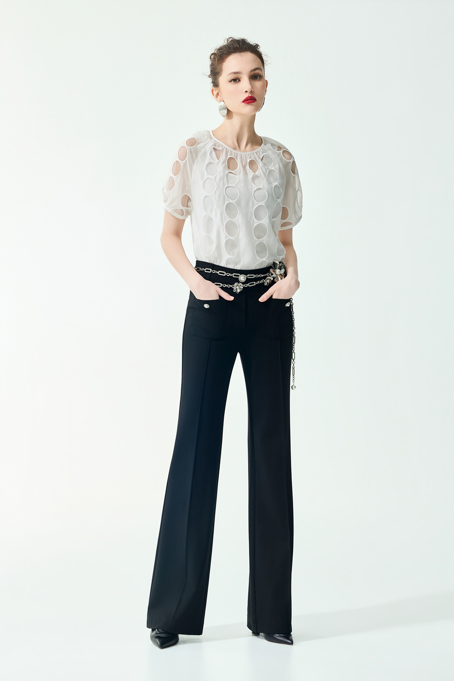 Classic Straight Cut Black PantsClassic Straight Cut Black Pants,Bell-bottoms,Season (SS) Look,pearl,pants,Black pants
