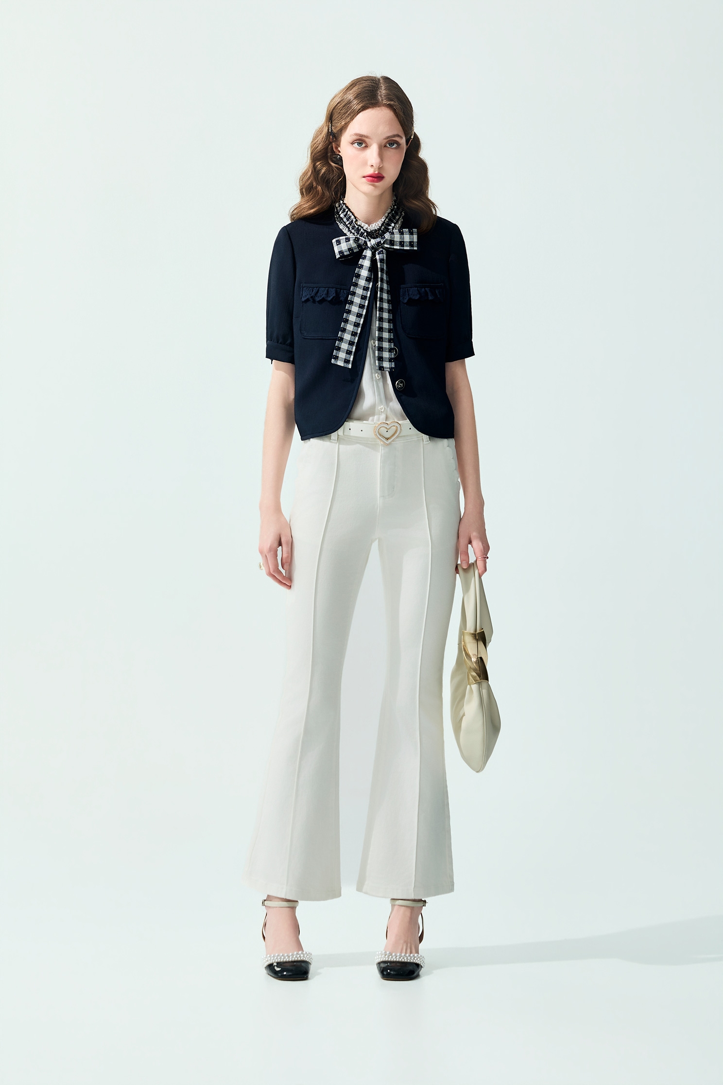 Scallop Trim Pocket White JeansScallop Trim Pocket White Jeans,Embroidered,Season (SS) Look,Denim,Jeans,White pants,pants