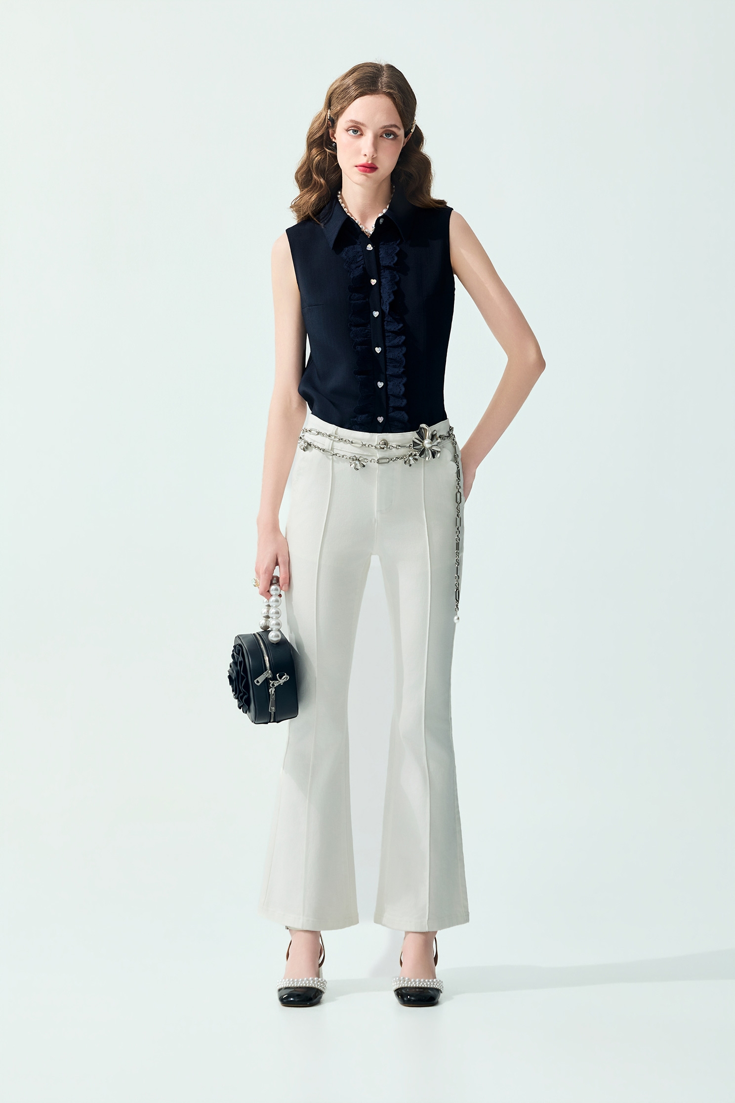 Scallop Trim Pocket White JeansScallop Trim Pocket White Jeans,Embroidered,Season (SS) Look,Denim,Jeans,White pants,pants
