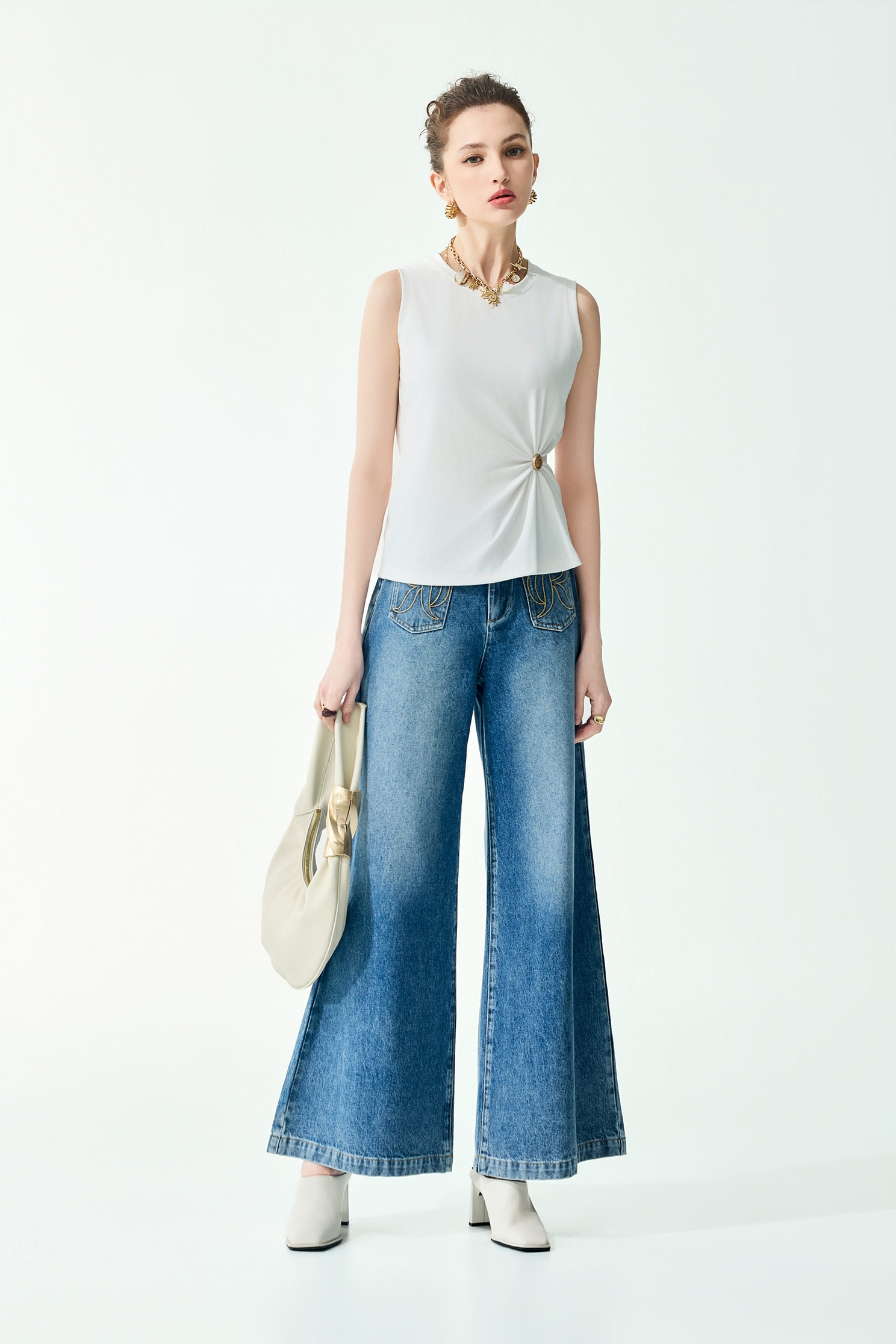 R Logo Wide Leg JeansR Logo Wide Leg Jeans,Embroidered,Season (SS) Look,Denim,Jeans,pants