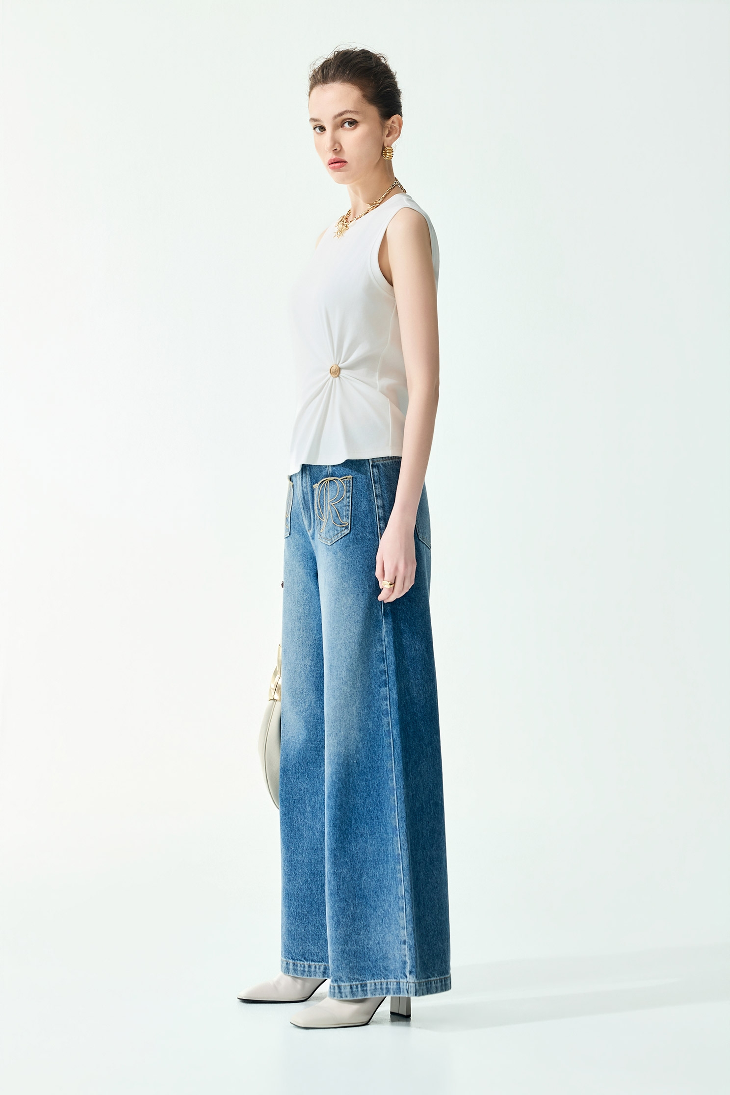 R Logo Wide Leg JeansR Logo Wide Leg Jeans,Embroidered,Season (SS) Look,Denim,Jeans,pants