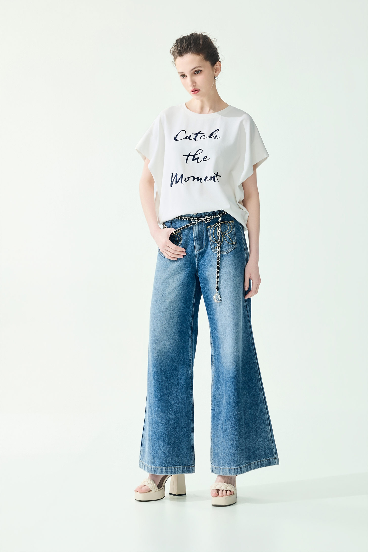 R Logo Wide Leg JeansR Logo Wide Leg Jeans,Embroidered,Season (SS) Look,Denim,Jeans,pants
