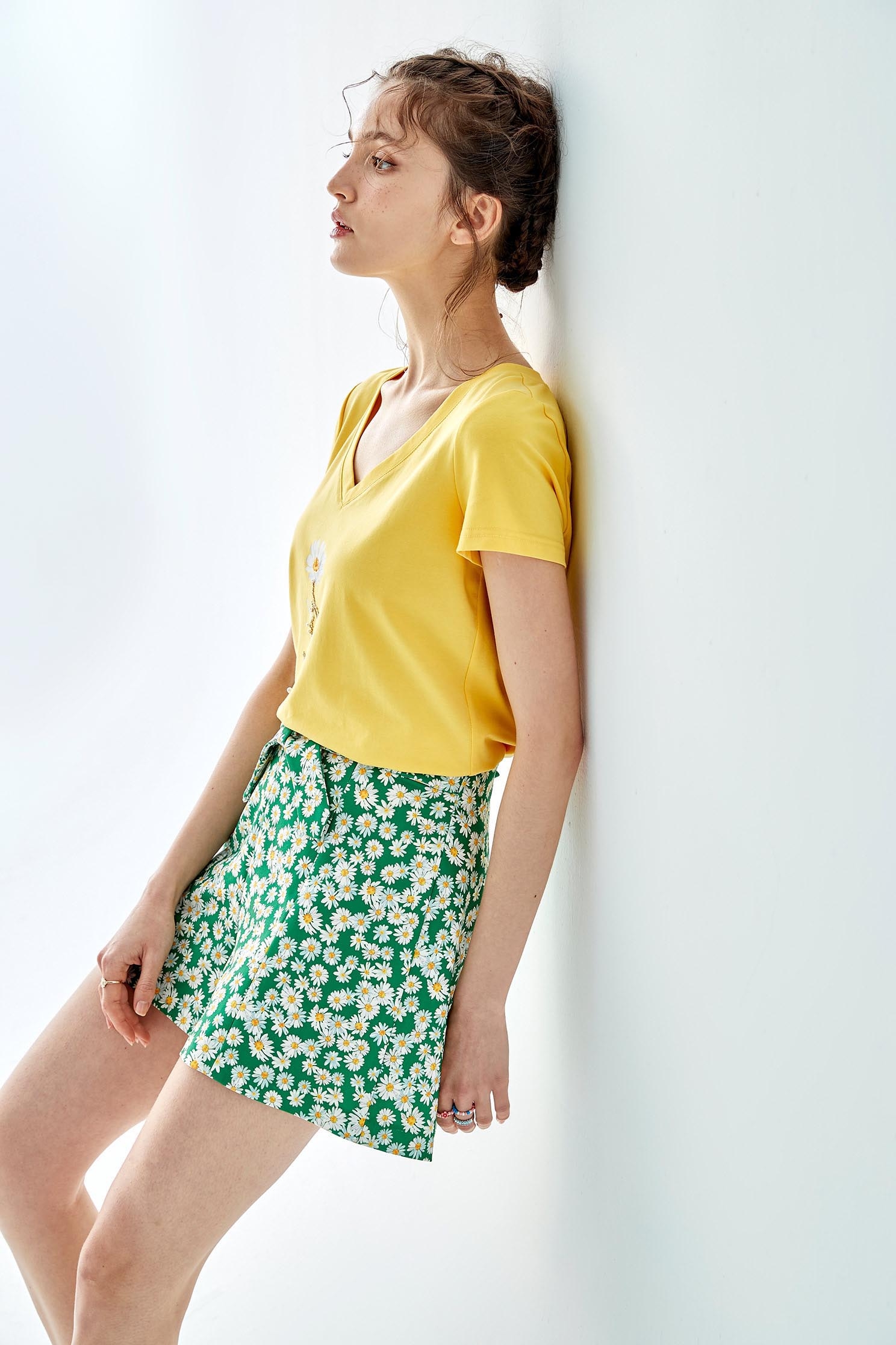 Sunflower Print Casual ShortsPastoral style printed skort,travelwear,Season (SS) Look,mothergift,Shorts,comfotism,blossoms,Skorts