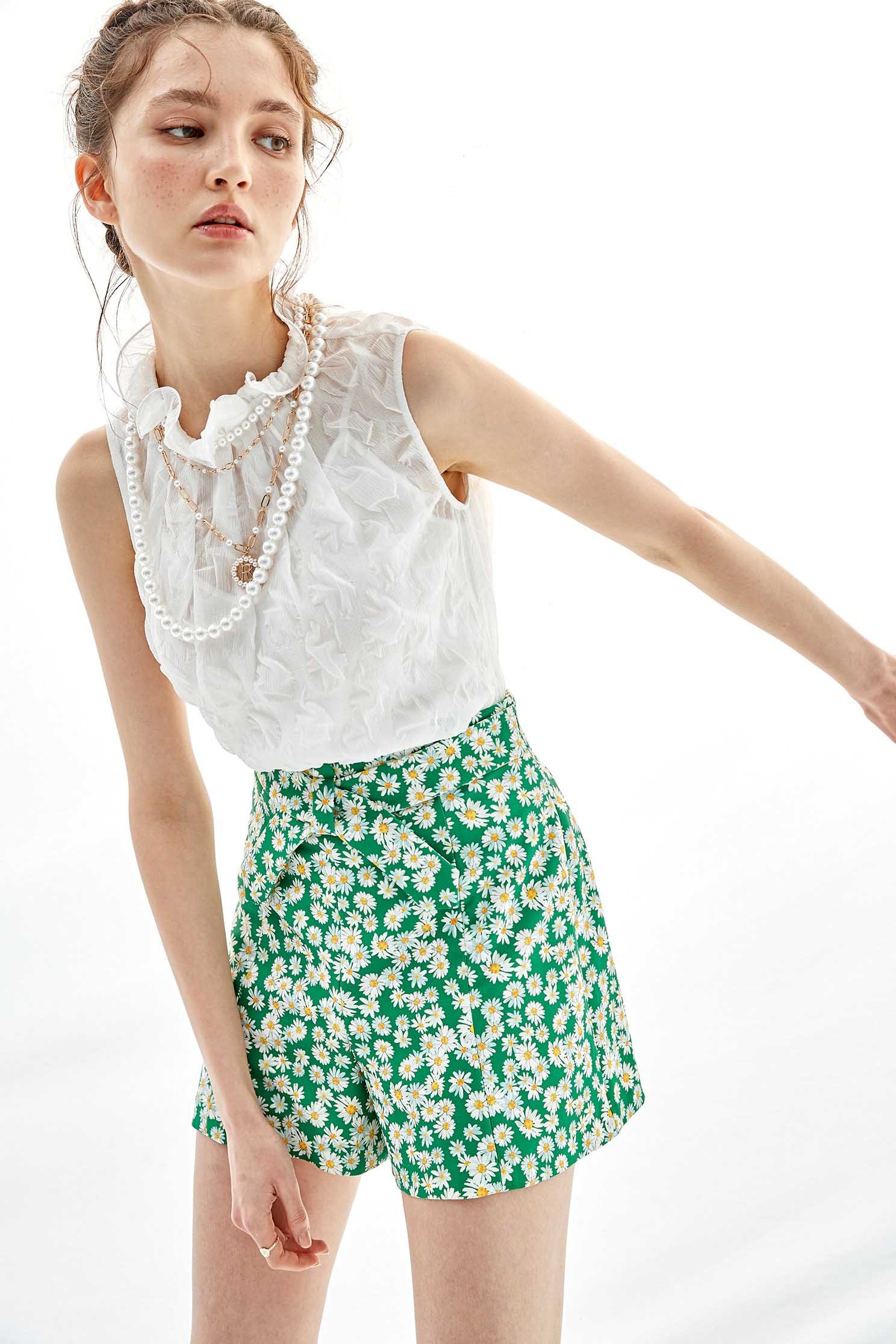 Sunflower Print Casual ShortsPastoral style printed skort,travelwear,Season (SS) Look,mothergift,Shorts,comfotism,blossoms,Skorts