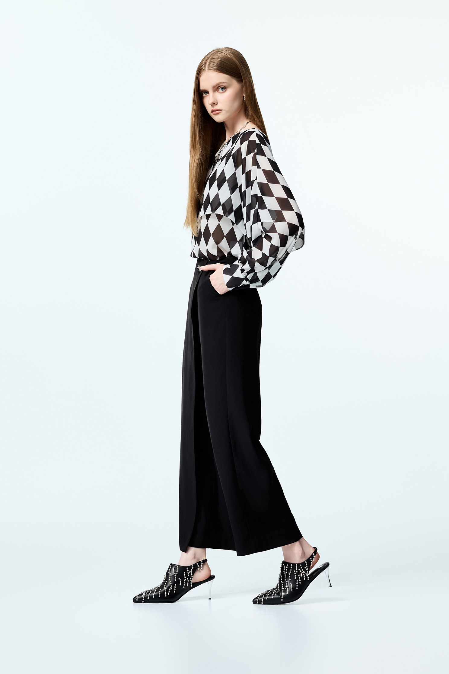 Front Panel Wide Leg PantsFront Panel Wide Leg Pants,Season (AW) Look,pants,Skorts,Black pants