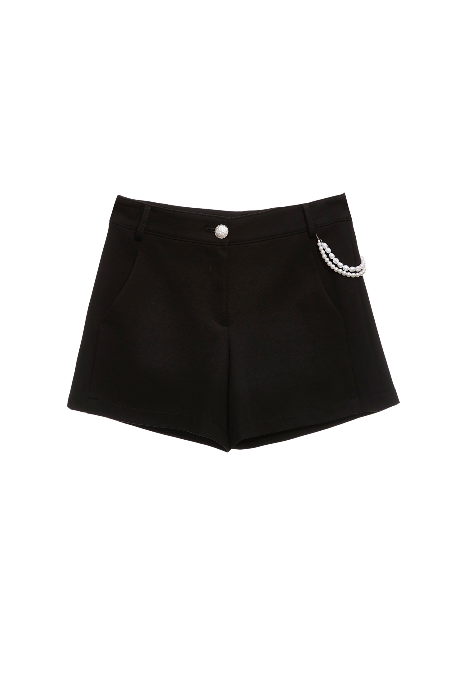 Black Shorts With Detachable Pearl AccessoryBlack Shorts With Detachable Pearl Accessory,pearl,Shorts,Season (AW) Look,pants,Black pants