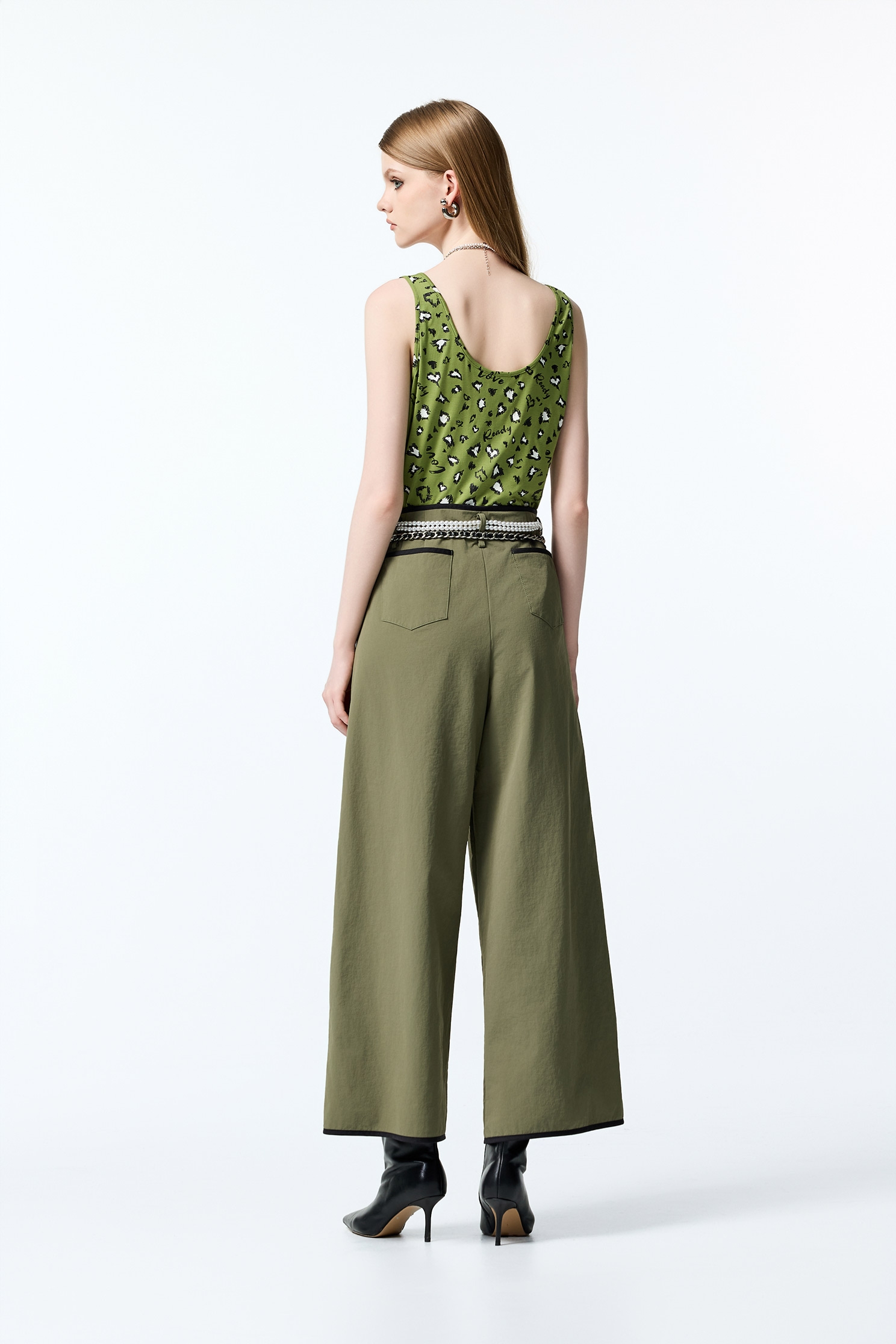 Contrast Trim Detail Army Green PantsContrast Trim Detail Army Green Pants,Office Looks,Culottes,Season (AW) Look,Skinny pants,Culottes