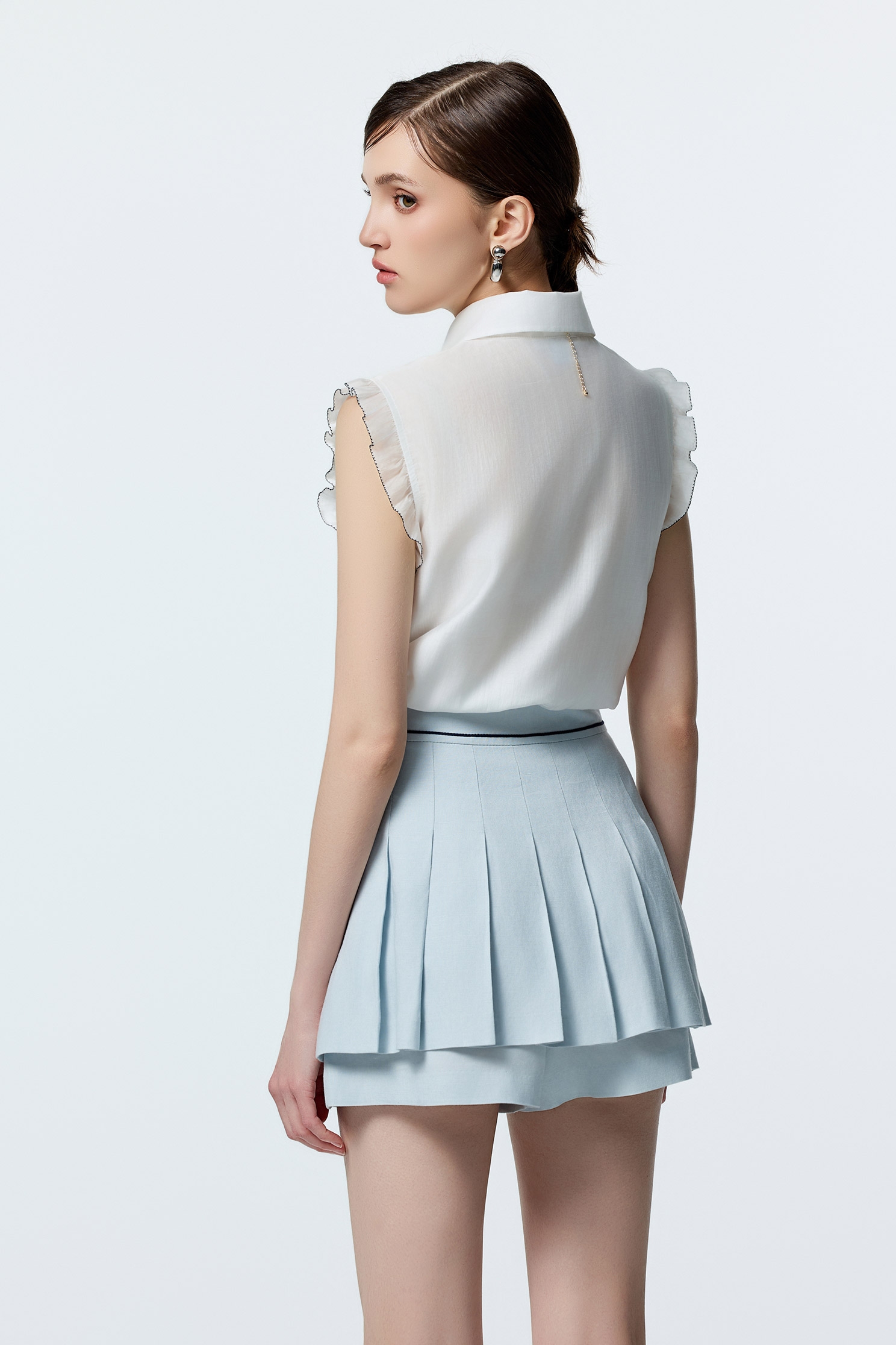 Light Blue Pleated Detail SkortsLight Blue Pleated Detail Skorts,Office Looks,Shorts,Season (AW) Look,Valentine,Skorts,upperclass