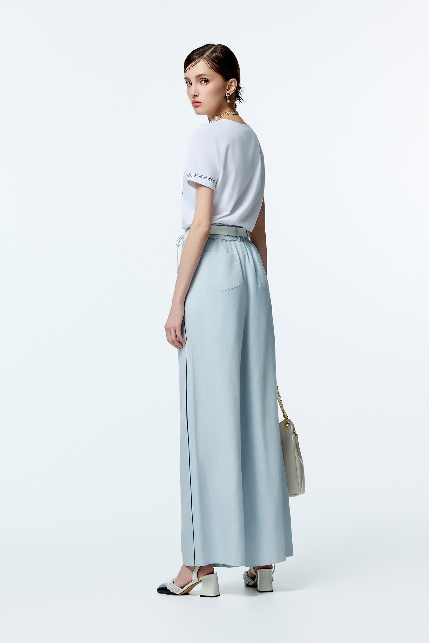 Light Blue High Waist Wide Leg PantsLight Blue High Waist Wide Leg Pants,Office Looks,Culottes,co-ord sets,Season (AW) Look,Culottes,Pants