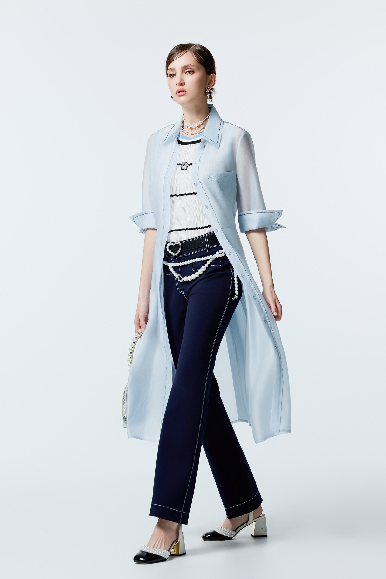 Contrast Stitch Detail Navy PantsContrast Stitch Detail Navy Pants,Office Looks,Bell-bottoms,Season (AW) Look,Valentine,Bell-bottoms,Pants