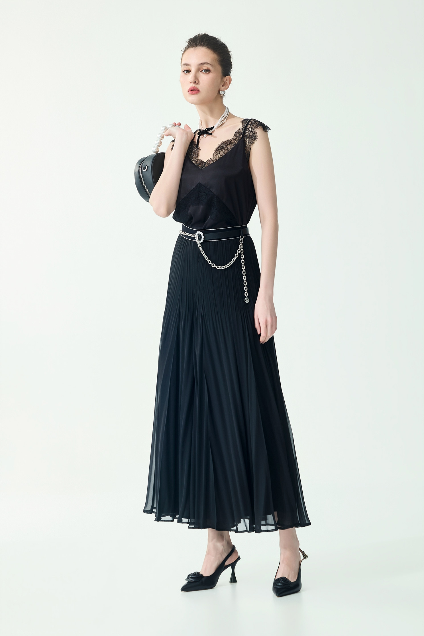 Full Pleated Chiffon PantsFull Pleated Chiffon Pants,Season (SS) Look,pants,Skorts,Chiffon,Black pants