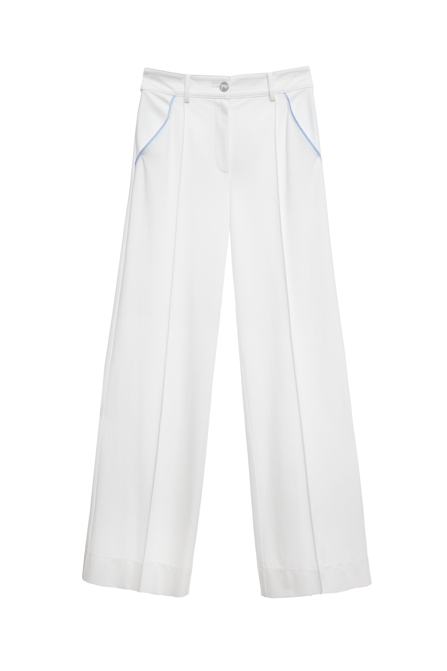 Blue Pocket Trim Detail White Pants,Culottes,Season (SS) Look,White pants,bows,pants