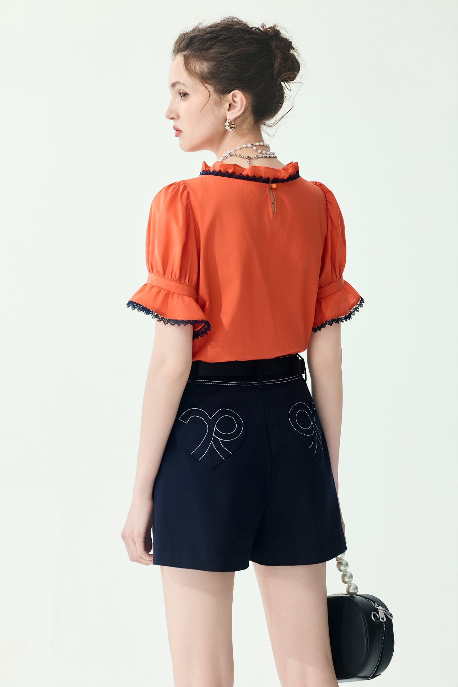 Contrast Stitch Navy Shorts,Season (SS) Look,Shorts,bows,pants