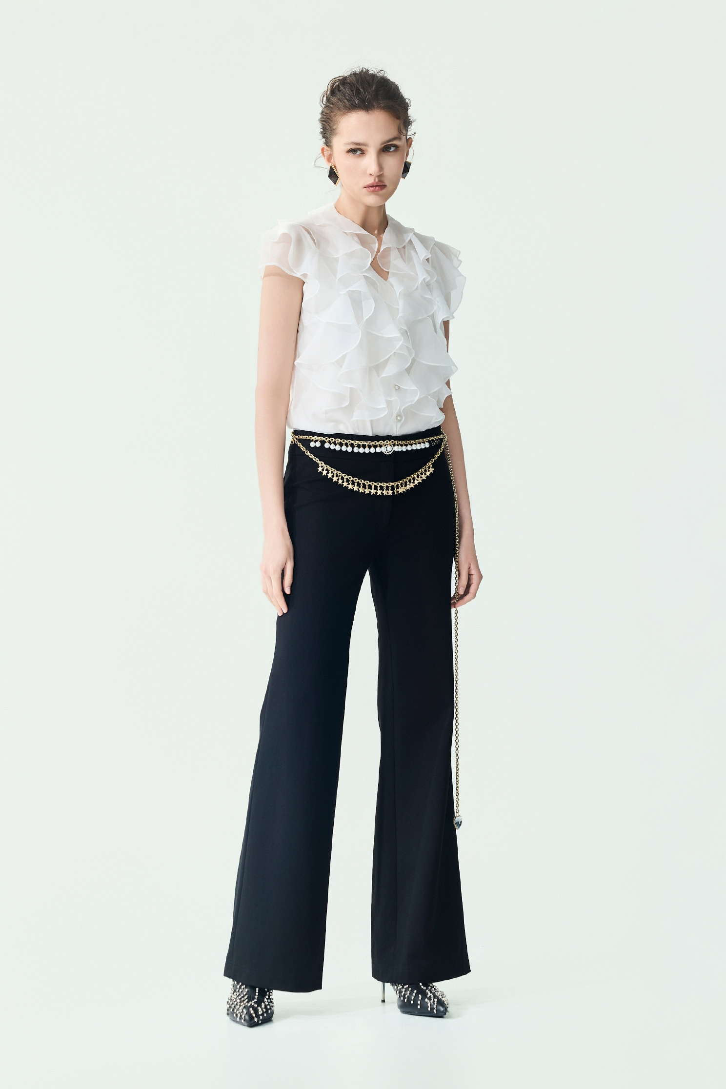 Full Pleated Chiffon PantsFull Pleated Chiffon Pants,Bell-bottoms,Season (SS) Look,pants,Black pants