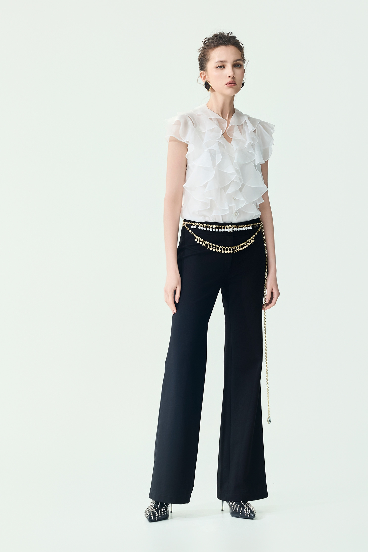 Full Pleated Chiffon PantsFull Pleated Chiffon Pants,Bell-bottoms,Season (SS) Look,pants,Black pants