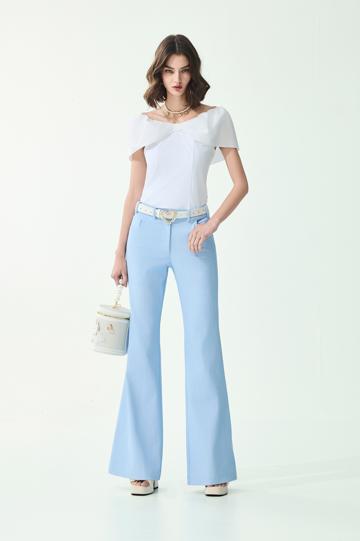 Light Blue Boot Leg Jeans,Season (SS) Look,Denim,Jeans,bows,pants