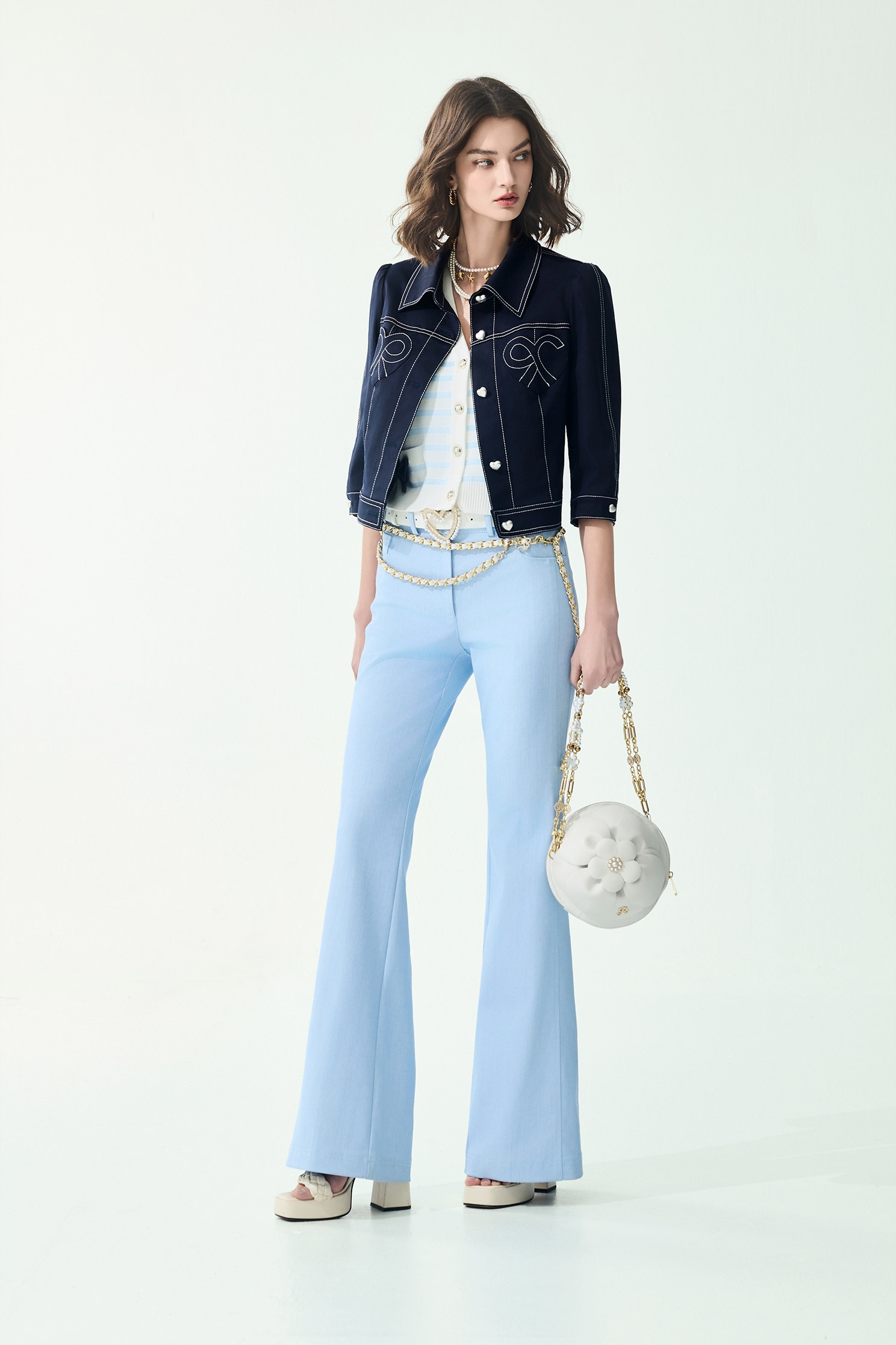 Light Blue Boot Leg Jeans,Season (SS) Look,Denim,Jeans,bows,pants