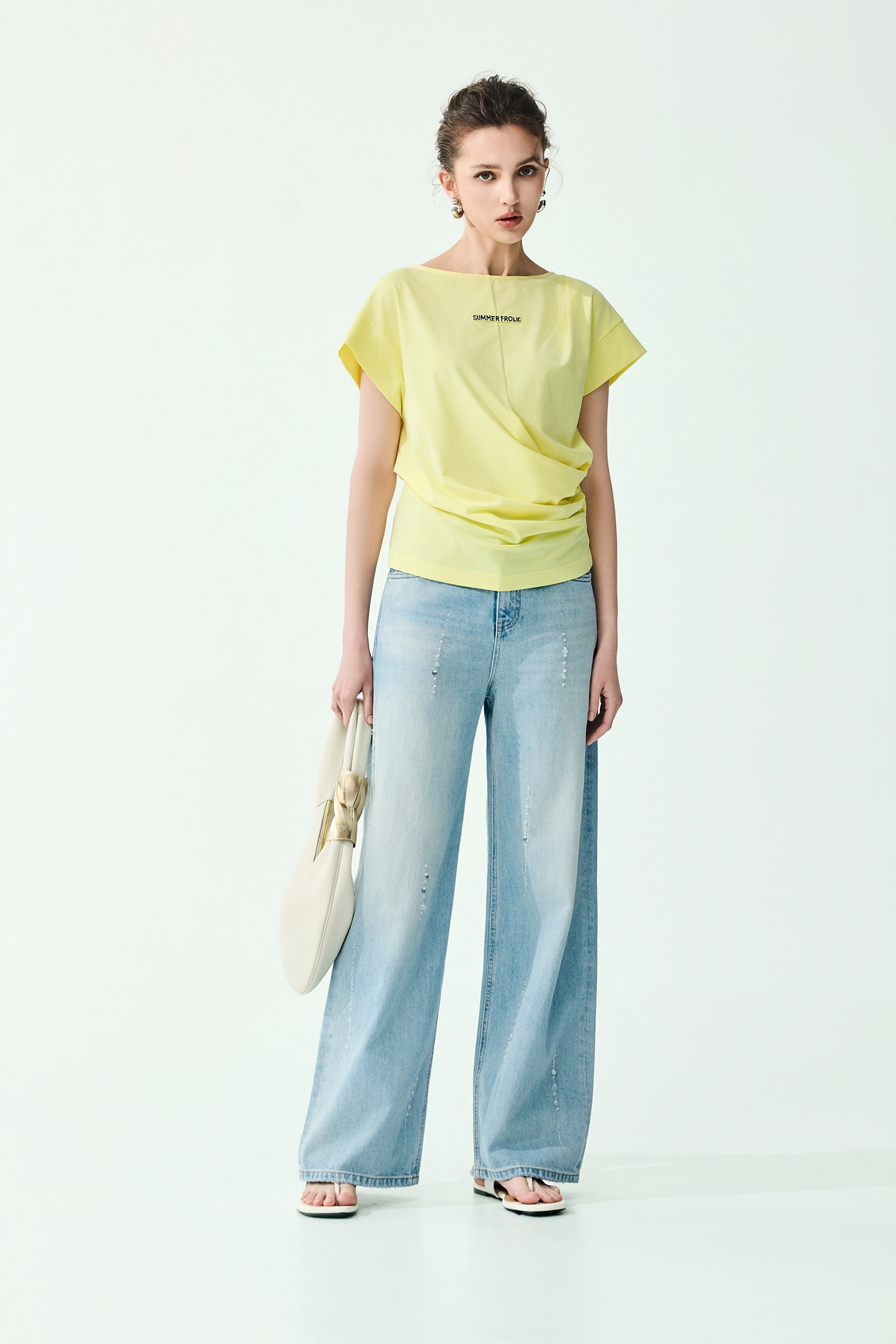 Beaded Detail Wide Leg JeansBeaded Detail Wide Leg Jeans,Season (SS) Look,Denim,Jeans,pants
