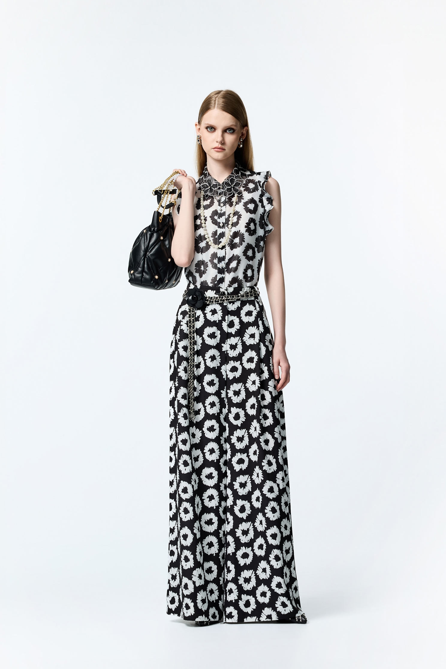 Hand Sketched Floral Print Wide Leg PantsHand Sketched Floral Print Wide Leg Pants,Culottes,Season (AW) Look,pants