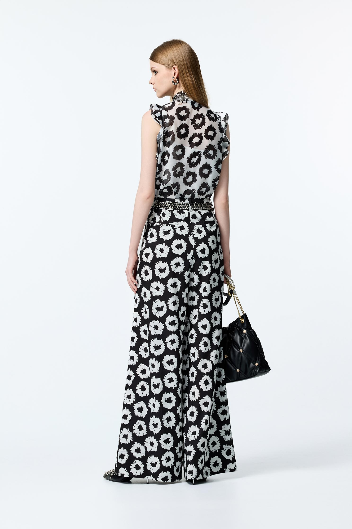 Hand Sketched Floral Print Wide Leg PantsHand Sketched Floral Print Wide Leg Pants,Culottes,Season (AW) Look,pants