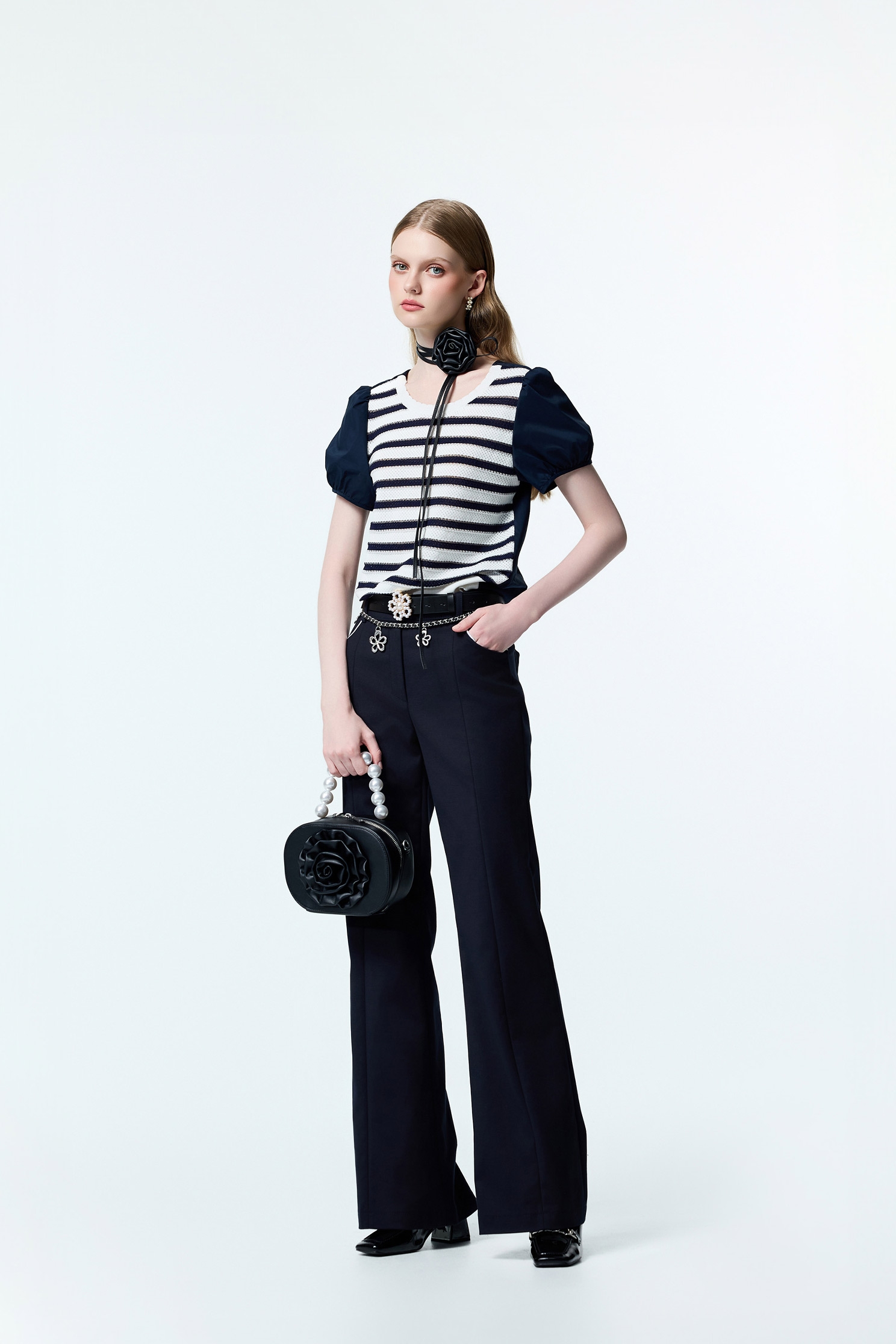 Navy Boot Leg Pants With Contrast Pocket Trim DetailNavy Boot Leg Pants With Contrast Pocket Trim Detail,Bell-bottoms,Season (AW) Look,pants