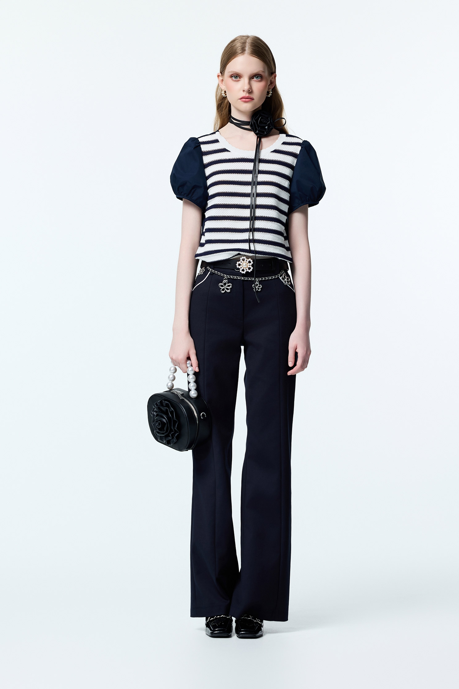 Navy Boot Leg Pants With Contrast Pocket Trim DetailNavy Boot Leg Pants With Contrast Pocket Trim Detail,Bell-bottoms,Season (AW) Look,pants