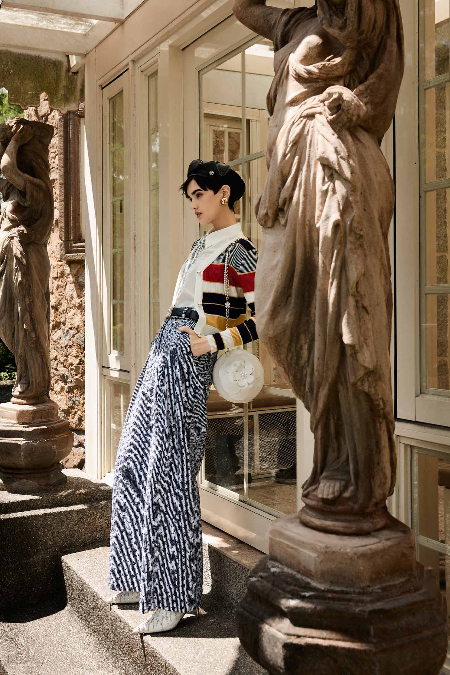 Navy Floral Embroidery Detail Wide Leg PantsNavy Floral Embroidery Detail Wide Leg Pants,Embroidered,Culottes,Stripe,Season (AW) Look,pants