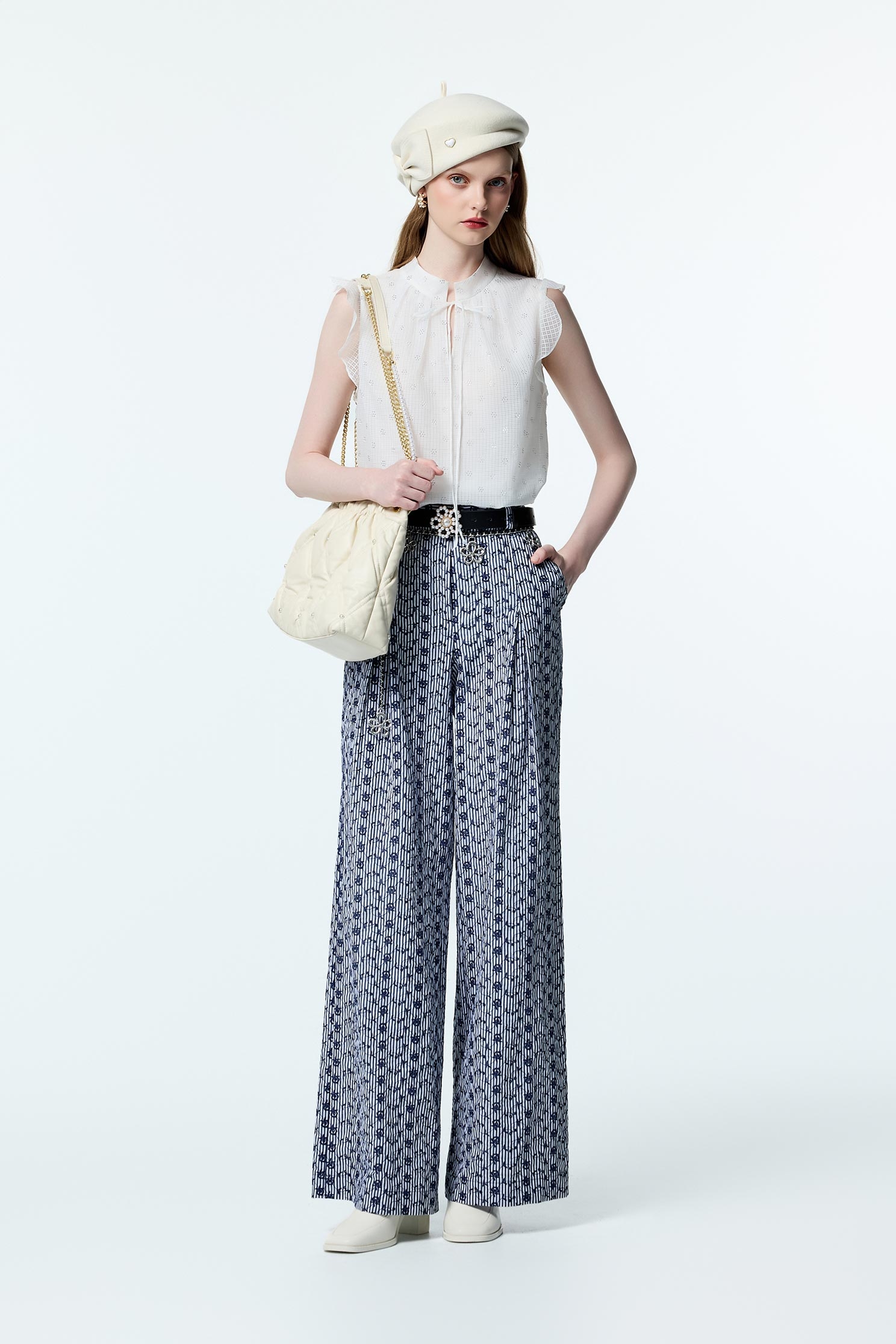 Navy Floral Embroidery Detail Wide Leg PantsNavy Floral Embroidery Detail Wide Leg Pants,Embroidered,Culottes,Stripe,Season (AW) Look,pants