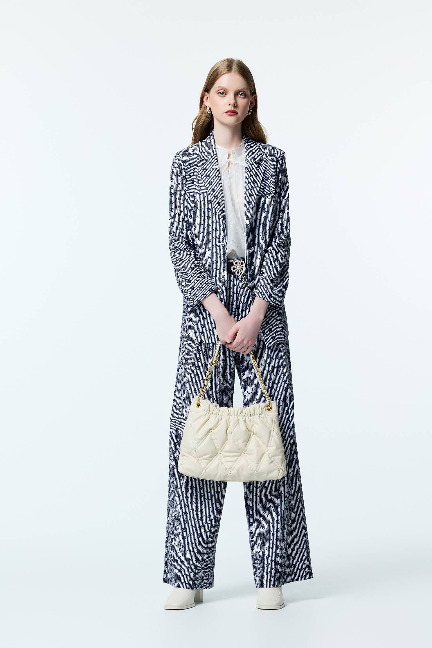 Navy Floral Embroidery Detail Wide Leg PantsNavy Floral Embroidery Detail Wide Leg Pants,Embroidered,Culottes,Stripe,Season (AW) Look,pants