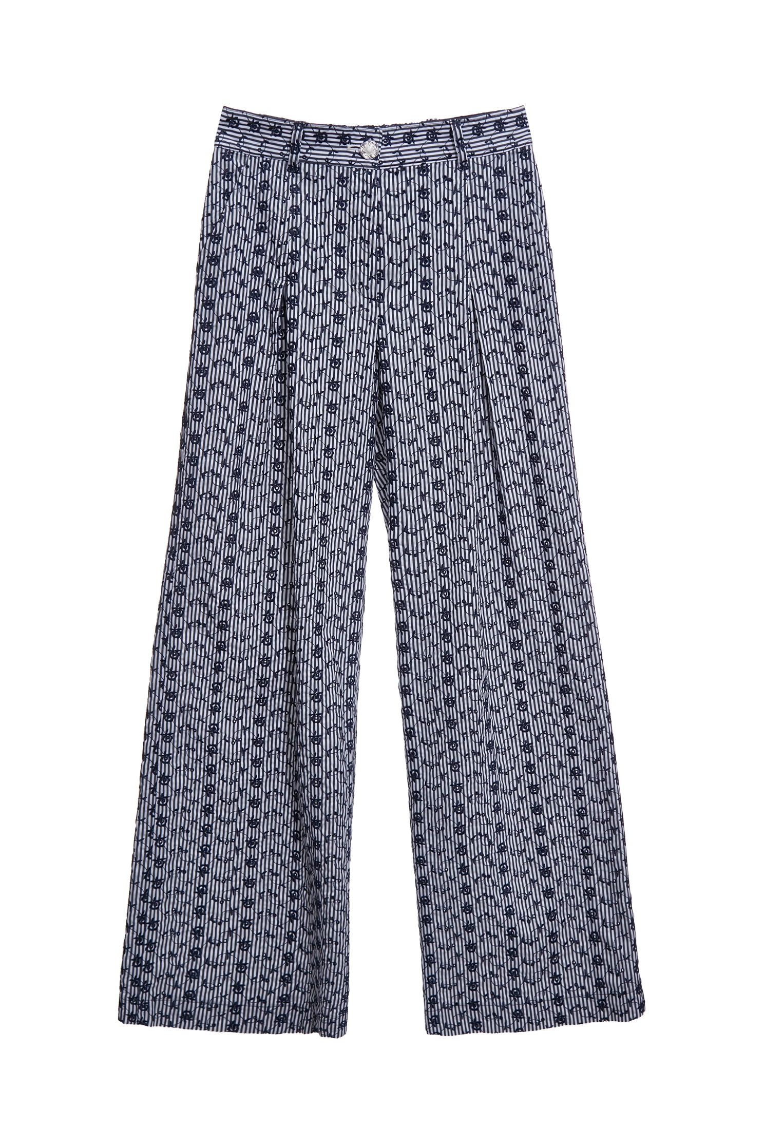 Navy Floral Embroidery Detail Wide Leg PantsNavy Floral Embroidery Detail Wide Leg Pants,Embroidered,Culottes,Stripe,Season (AW) Look,pants