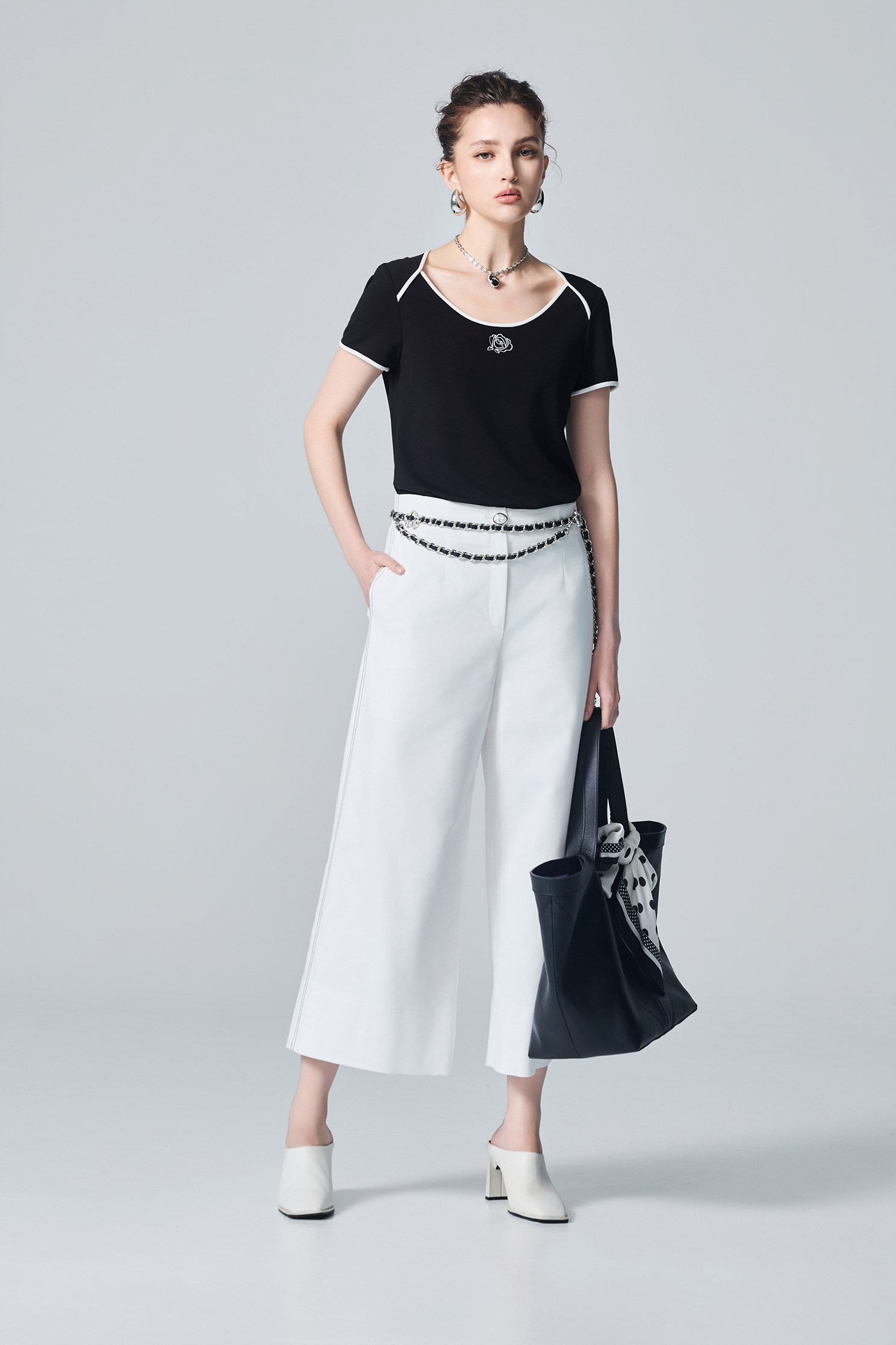 Contrast Side Stitch Detail White PantsContrast Side Stitch Detail White Pants,Culottes,White pants,Season (AW) Look,pants
