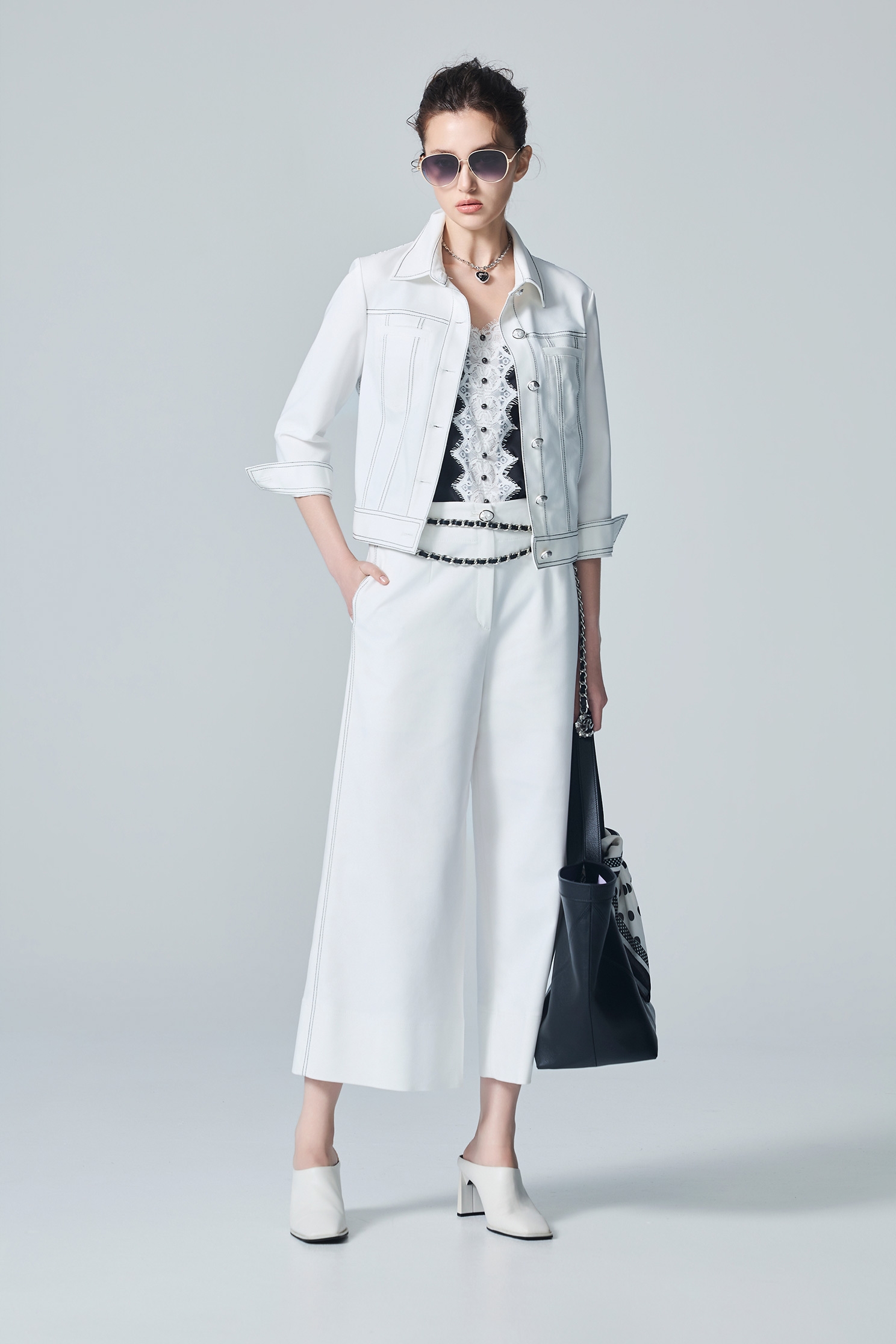 Contrast Side Stitch Detail White PantsContrast Side Stitch Detail White Pants,Culottes,White pants,Season (AW) Look,pants