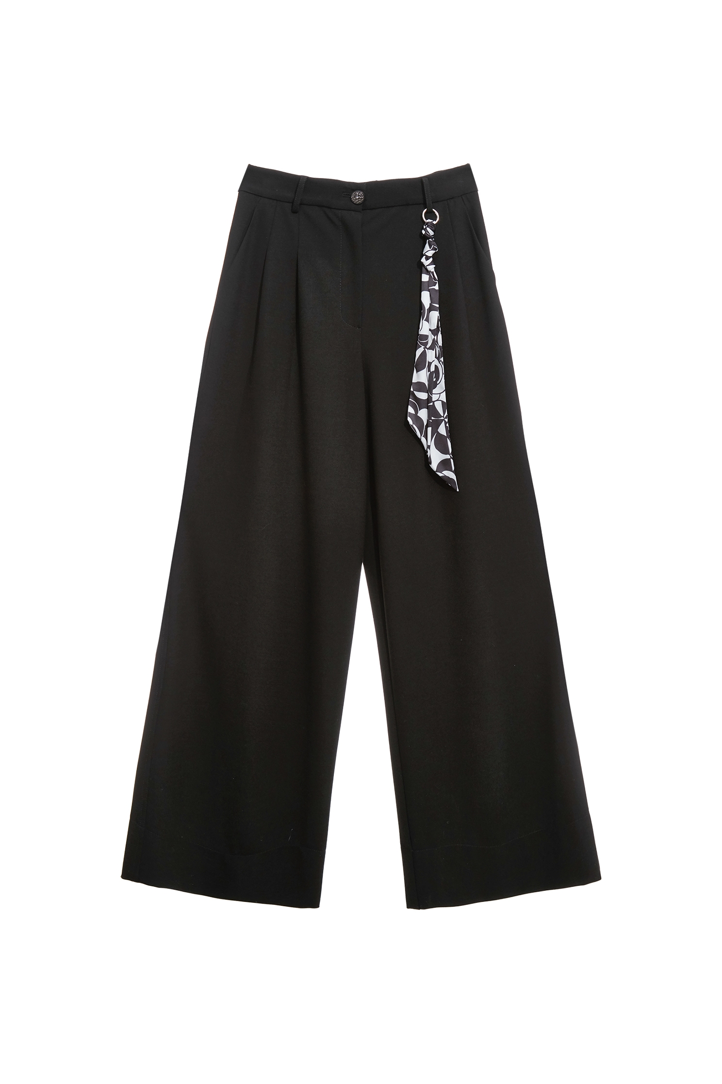 Classic Wide Leg Pants With Rose Print ScarfClassic Wide Leg Pants With Rose Print Scarf,Culottes,Season (AW) Look,pants,Knitted,Black pants
