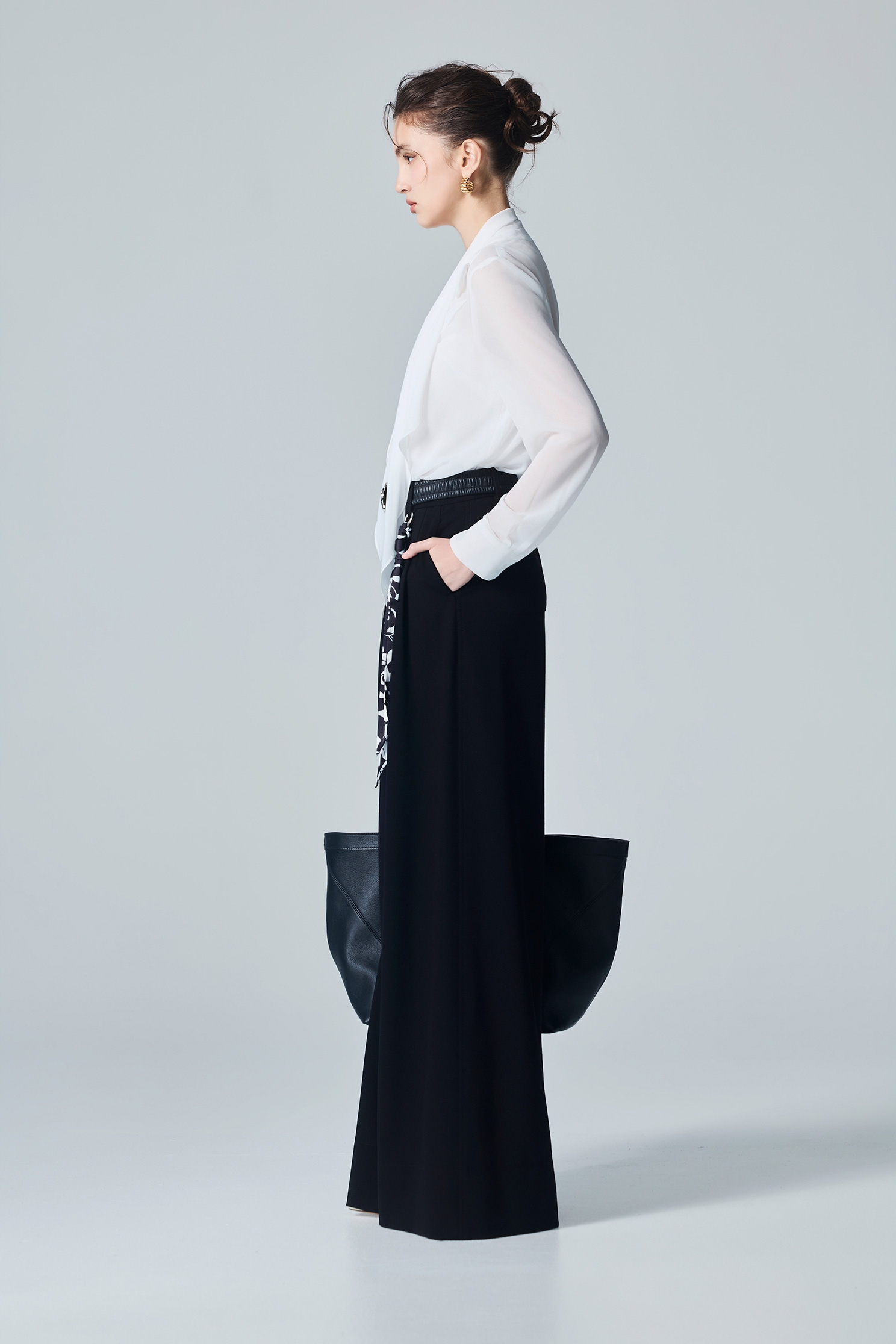 Classic Wide Leg Pants With Rose Print ScarfClassic Wide Leg Pants With Rose Print Scarf,Culottes,Season (AW) Look,pants,Knitted,Black pants